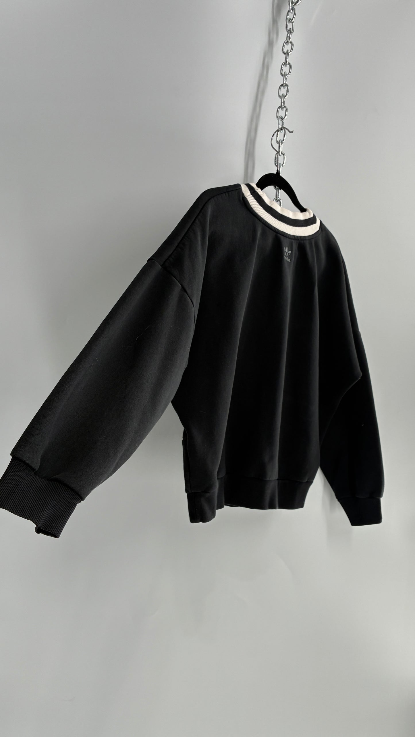 Vintage ADIDAS Black and White Varsity Crew Neck (Small)