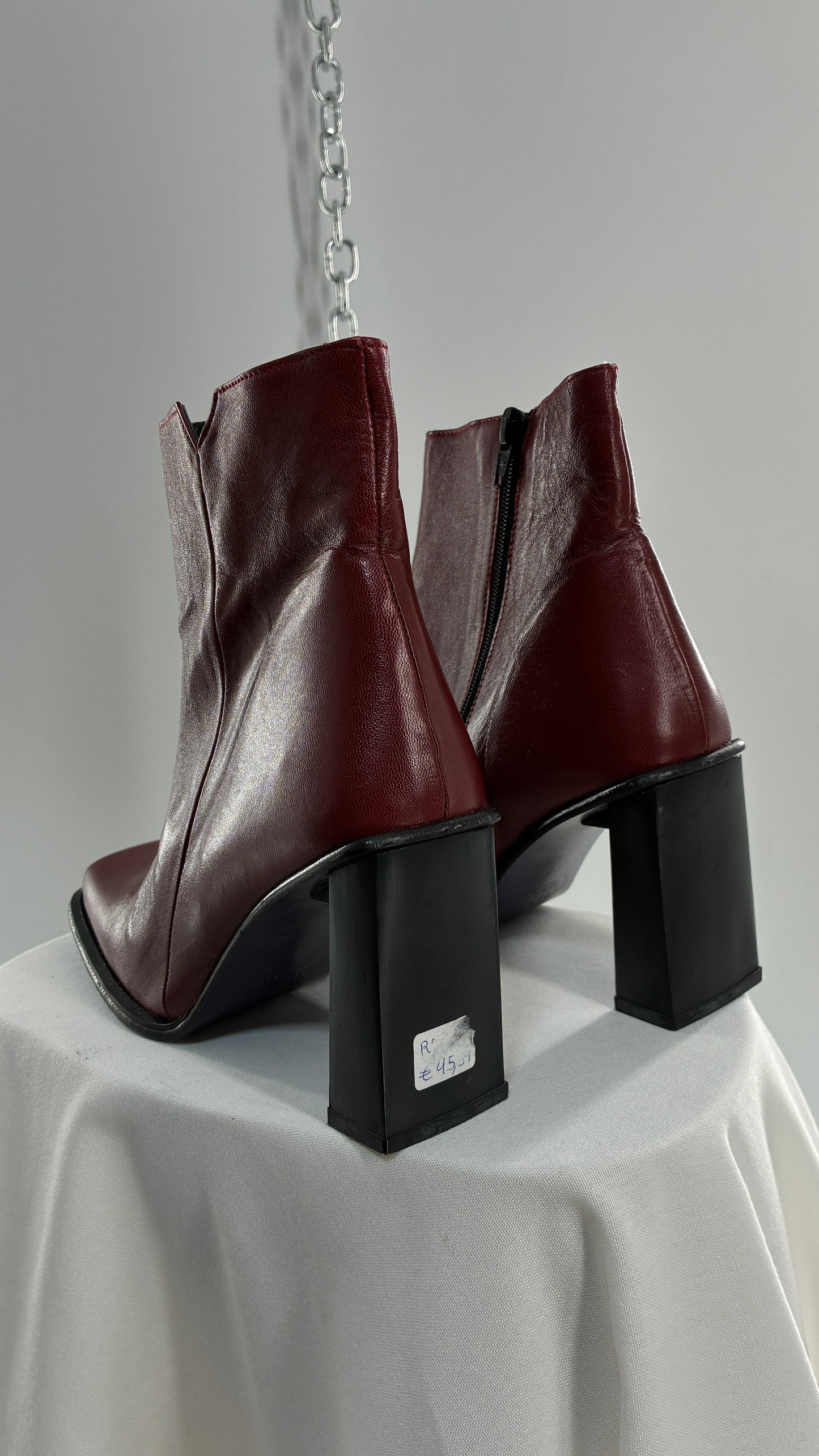 Vintage APARATUS BOOTS Red Genuine Leather Square Toe, Square Heel Boots with Purple Sole (38)