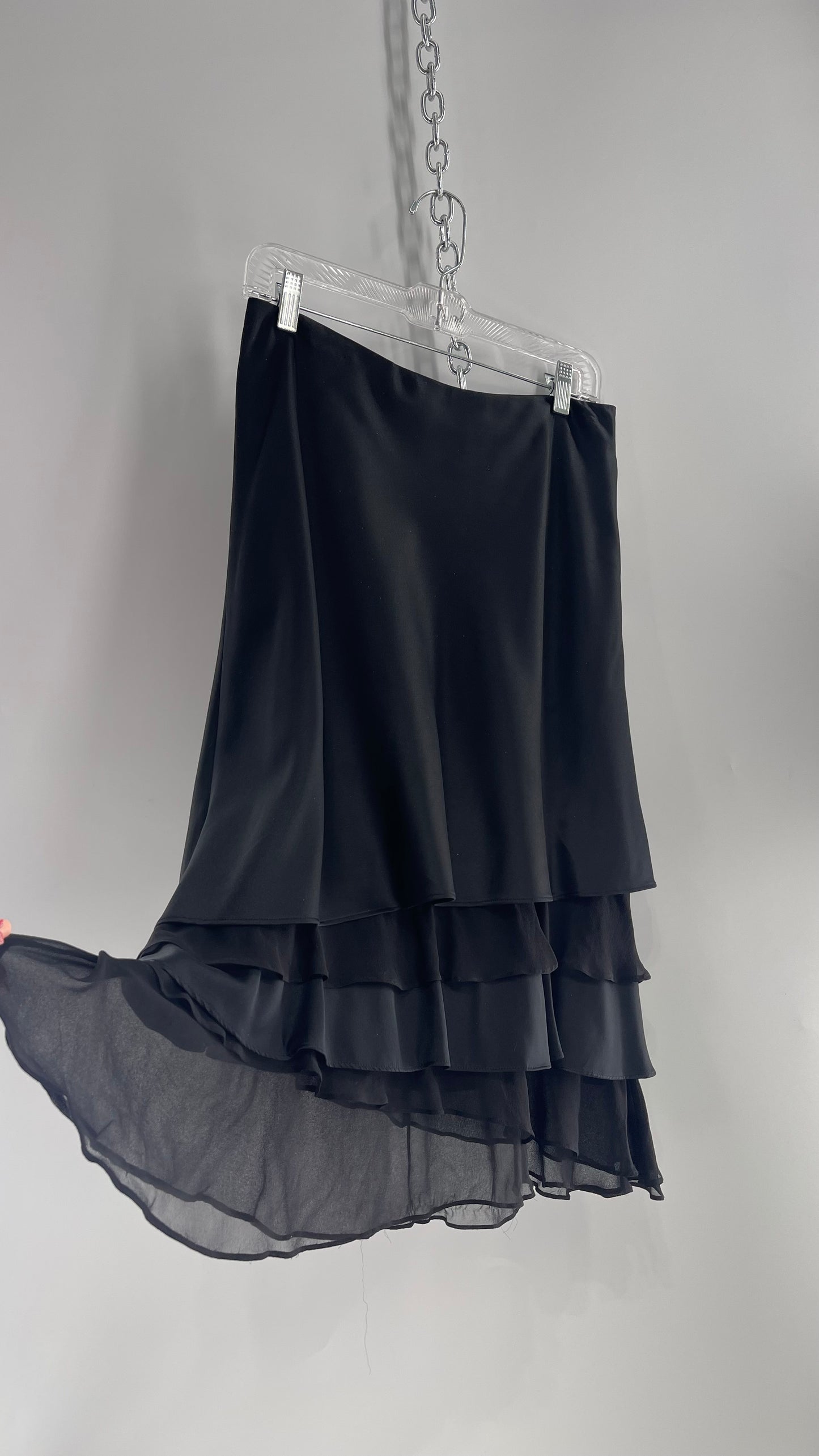 Vintage RIMINI Black Silky Skirt with Ruffled Layered Hem (8)