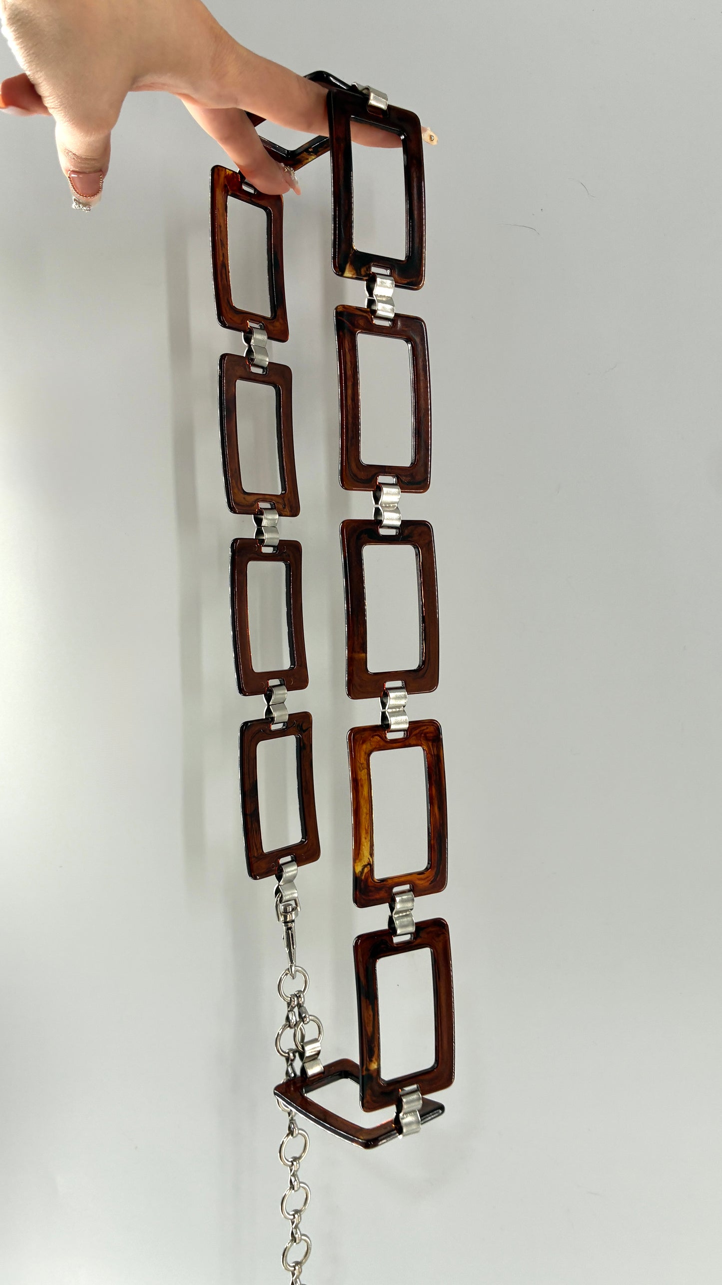 Vintage Rectangular Tortoise Shell Chain Belt (One Size)