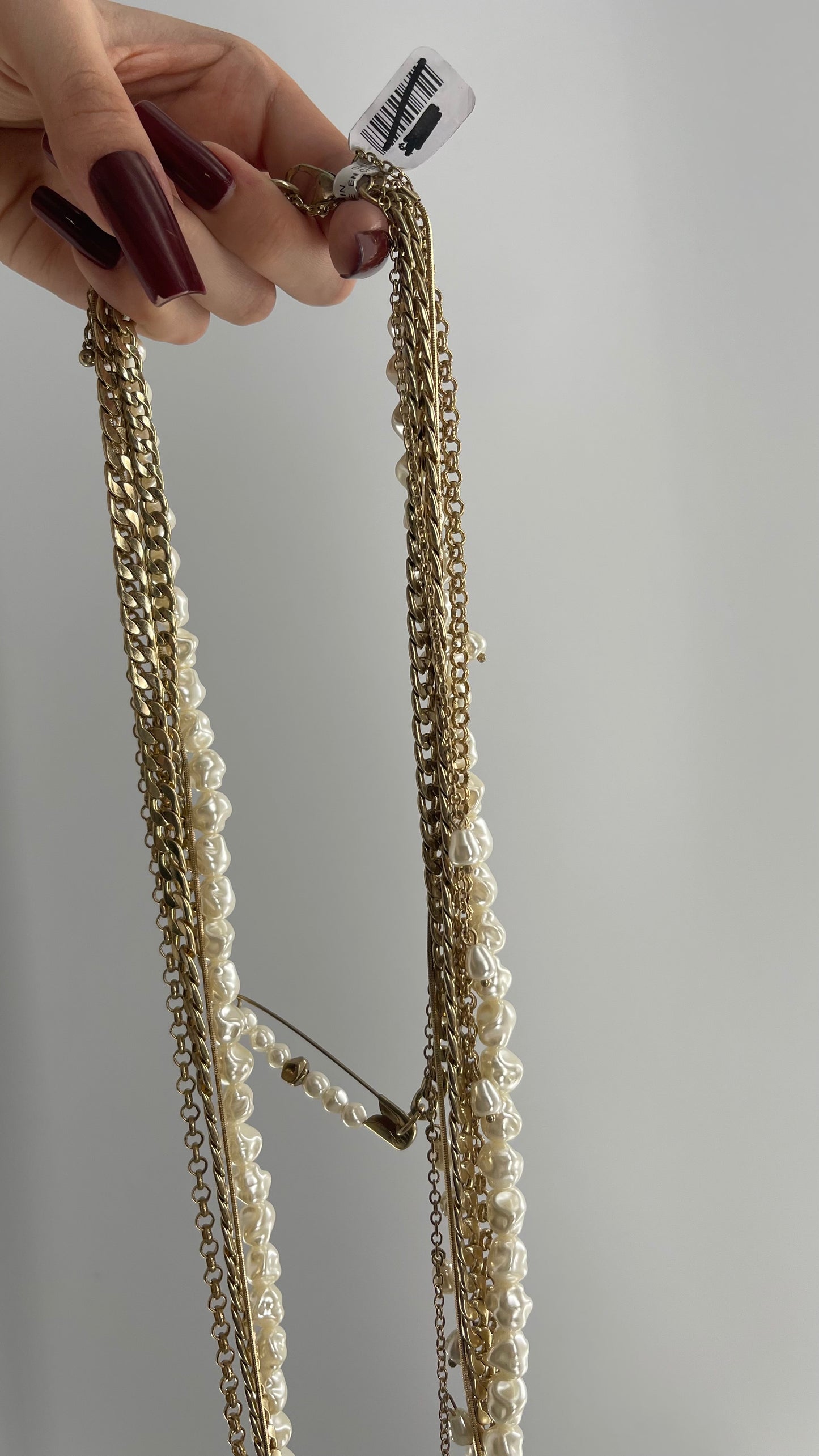 Free People Gold Chain, Pearl Layered Choker Pin Necklace