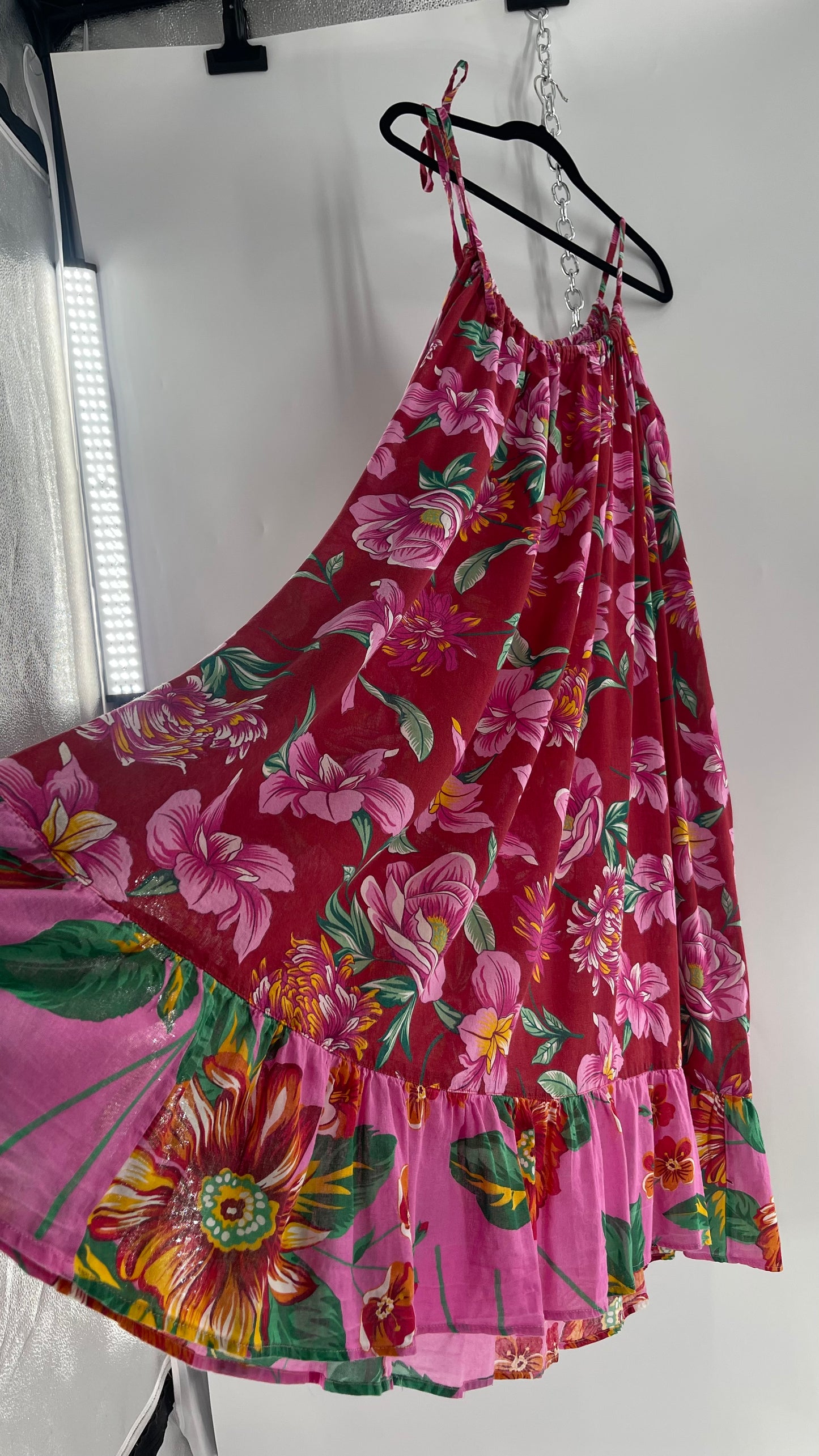 Handemade Brazilian Color Blocked Red/Pink Floral Maxi (One Size)