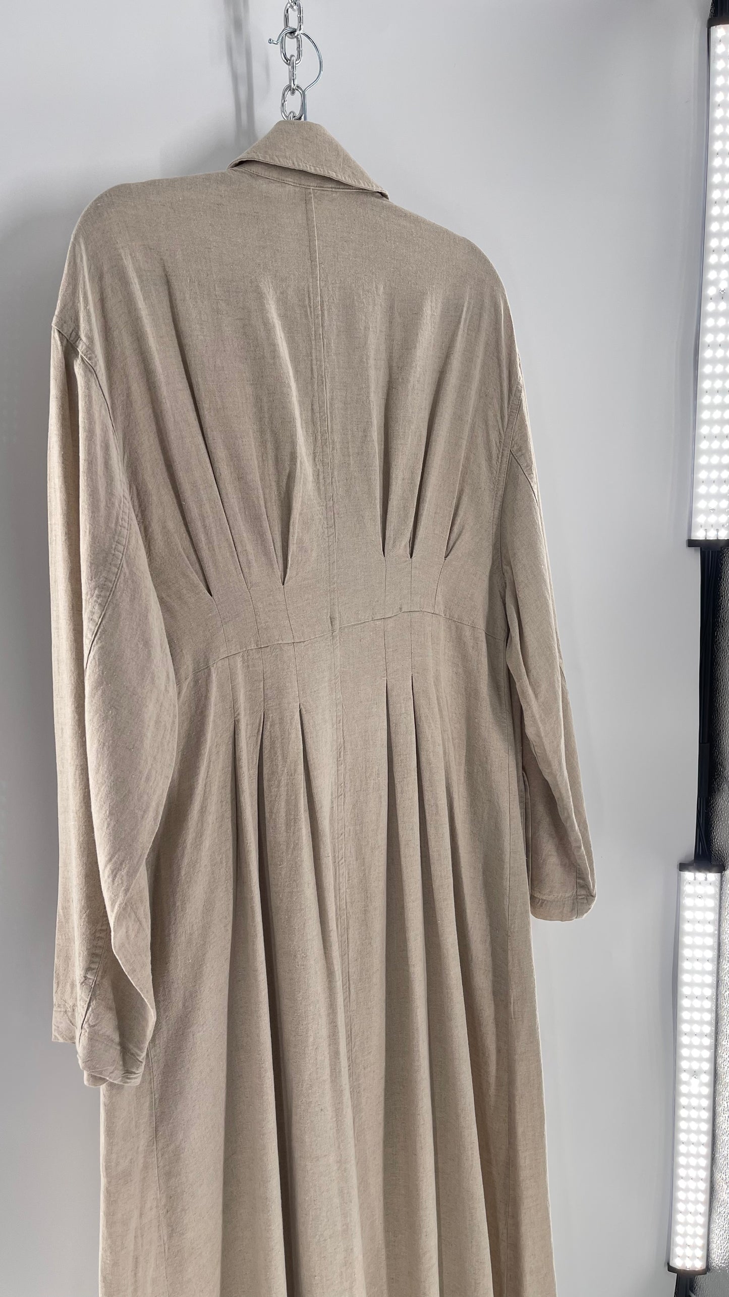 Free People Double Breasted Beige Linen Trench Coat with Brown Buttons and Tags Attached