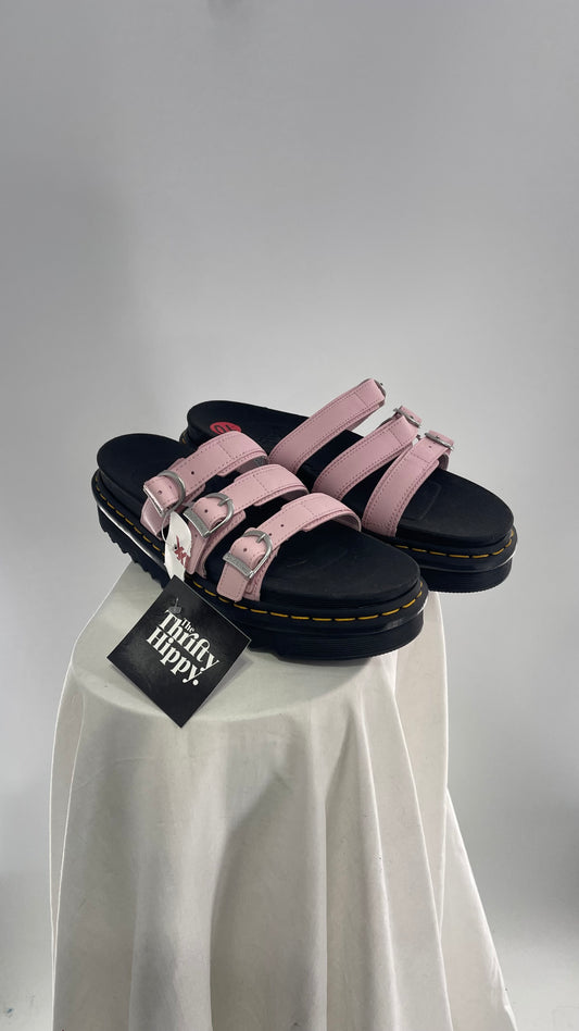 Dr. Martens Baby Pink Strappy Platform Sandal with Heavy Metal Buckle (10)