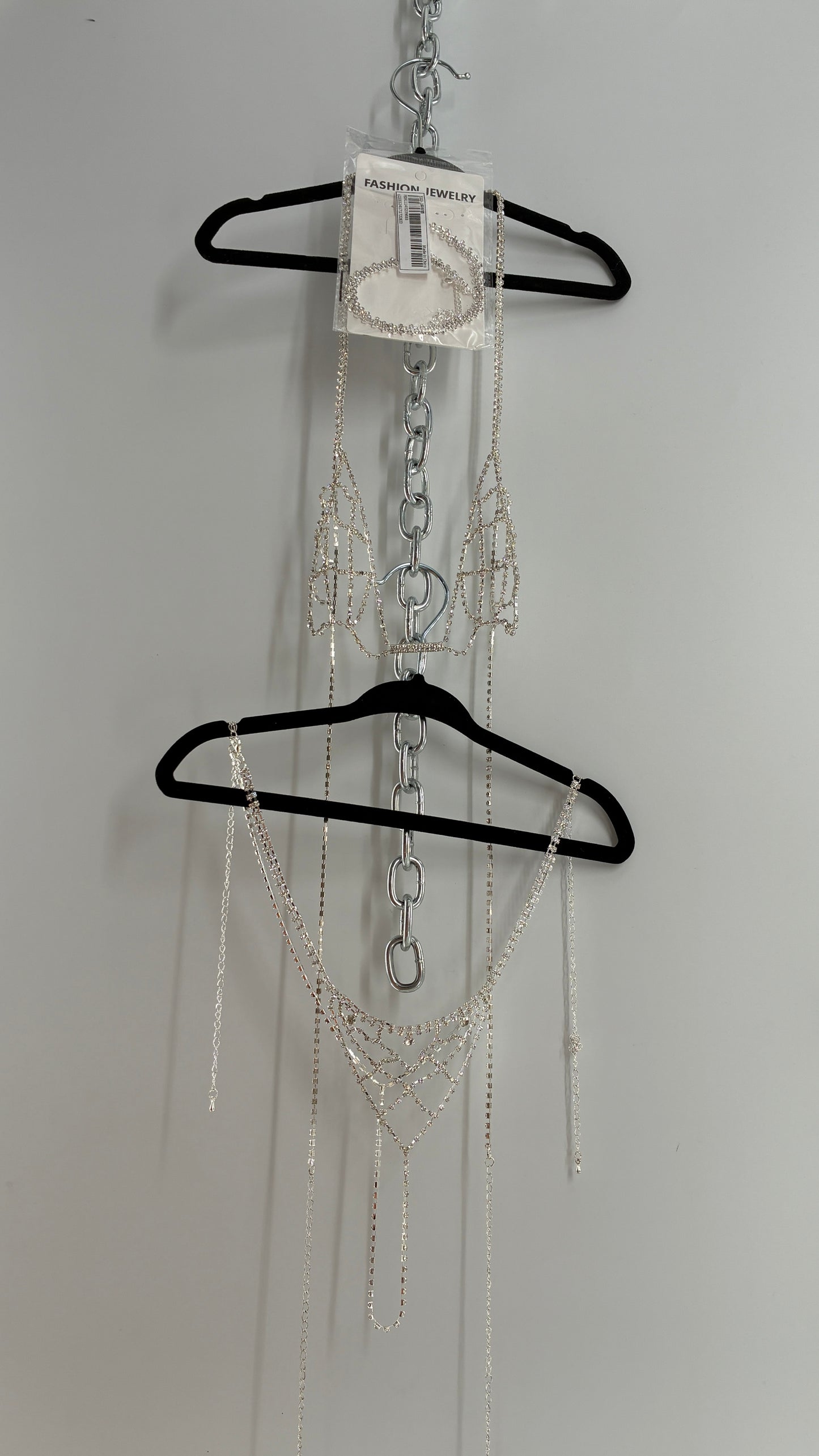 Silver Rhinestone Encrusted Bra, Panty, and Choker Set (One Size)