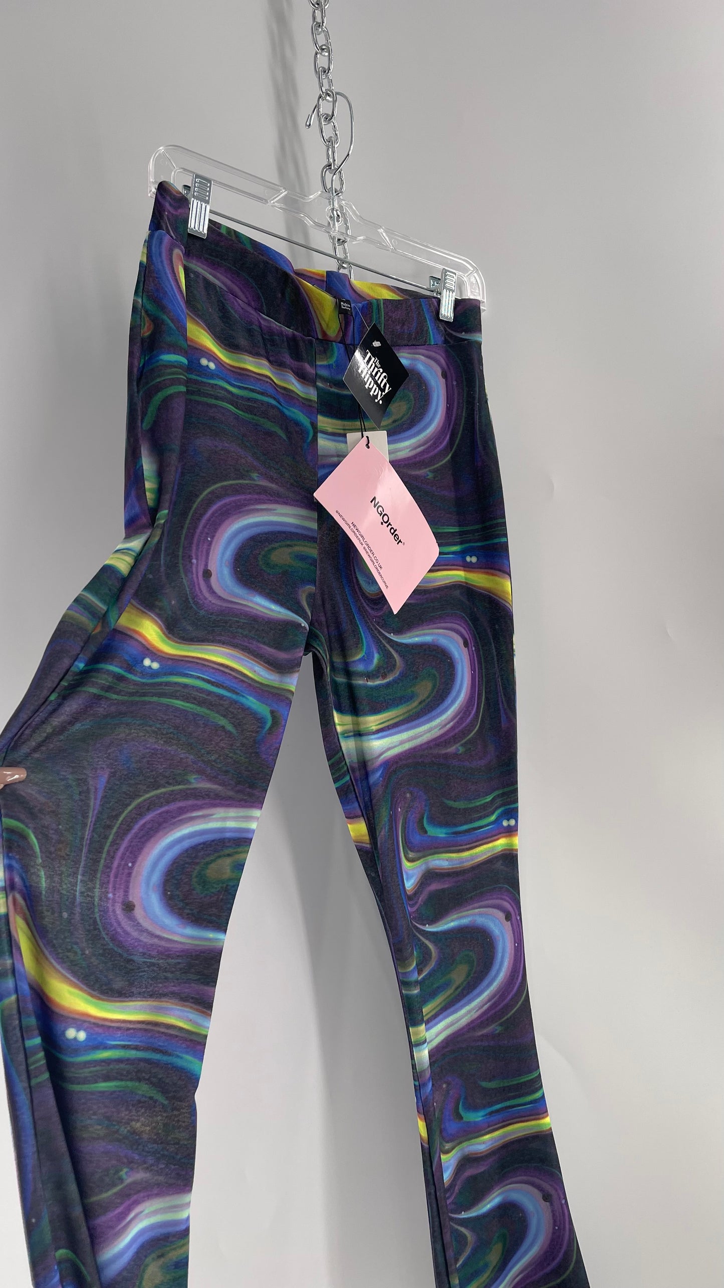 NGOrder Psychedelic Graphic Purple Blue Wavy Kickflare Pants with Tags Attached (6)