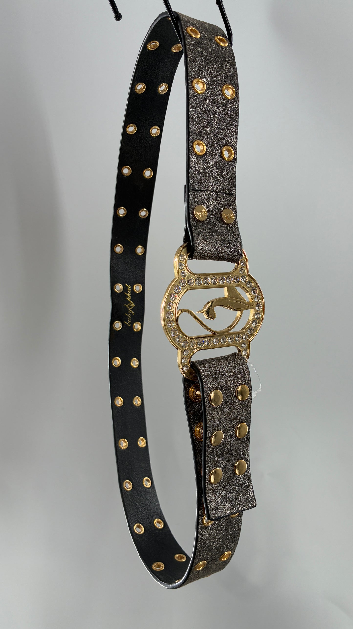 Vintage BABY PHAT Grey Belt with Iconic Gold Logo Buckle (Large)