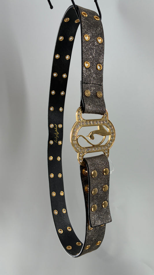 Vintage BABY PHAT Grey Belt with Iconic Gold Logo Buckle (Large)