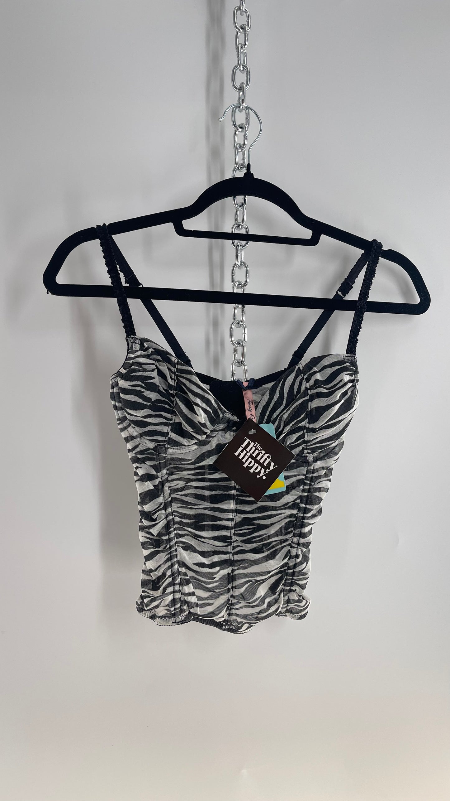 Deadstock Vintage Zebra Corset with Ruched Bodice and Tags Attached (Small)