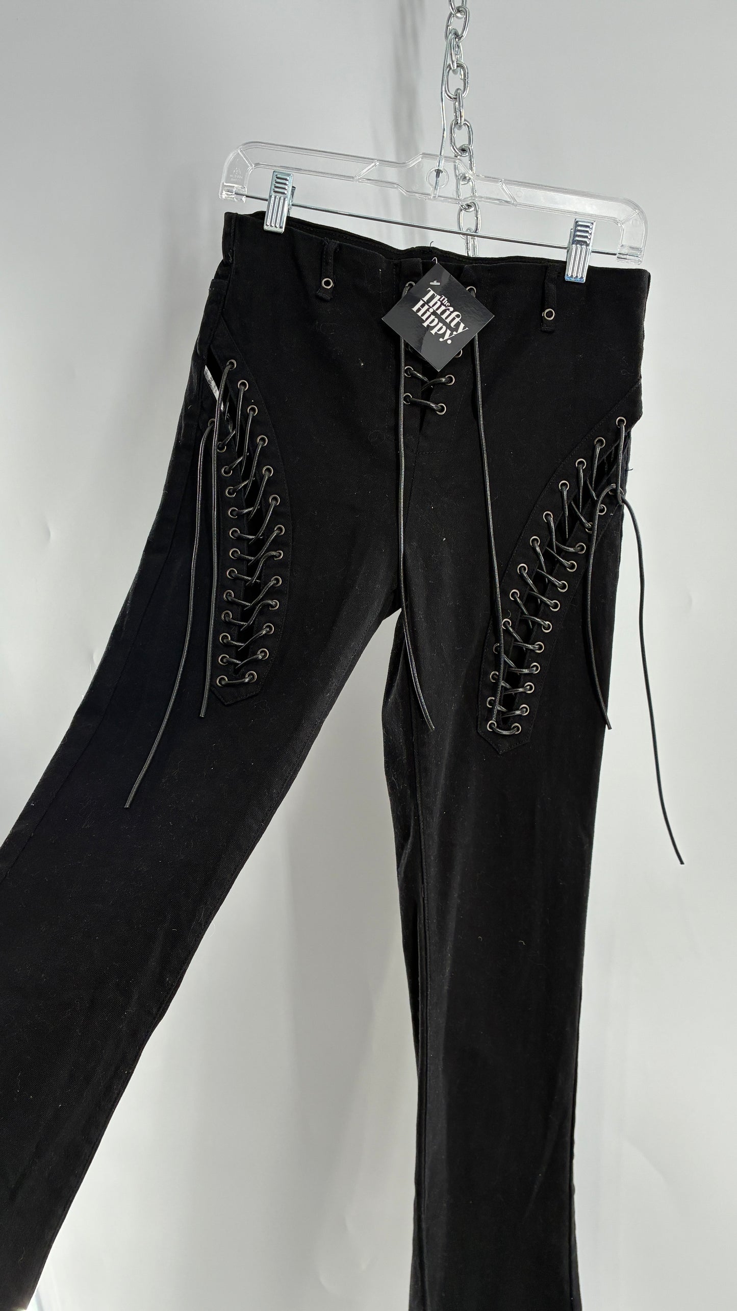 Edikted Black Denim Flares with Open Side Tie Up Details (Medium)