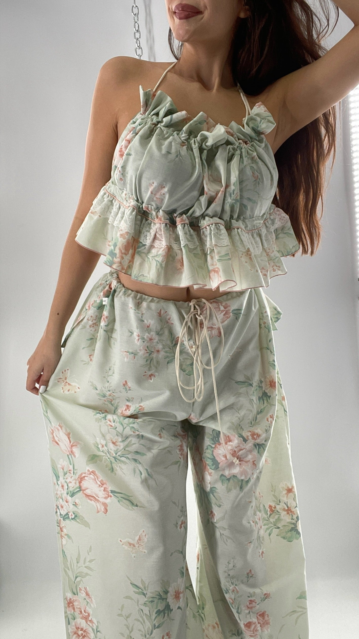 Vintage Set Covered in Delicate Dainty Florals, Butterflies, and Ruffles (One Size, Adjustable)