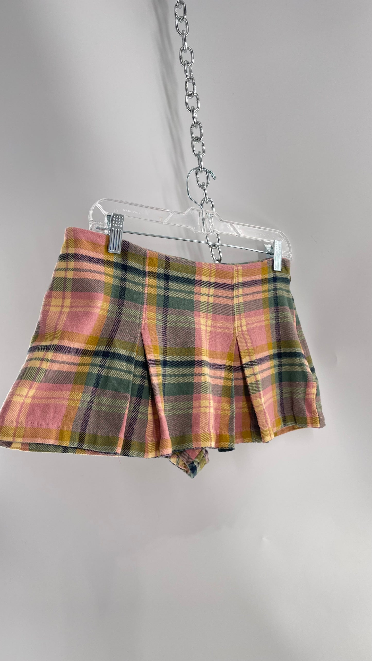 Free People Pink Plaid Pleated Micro Mini Skort with Tags Attached (4)