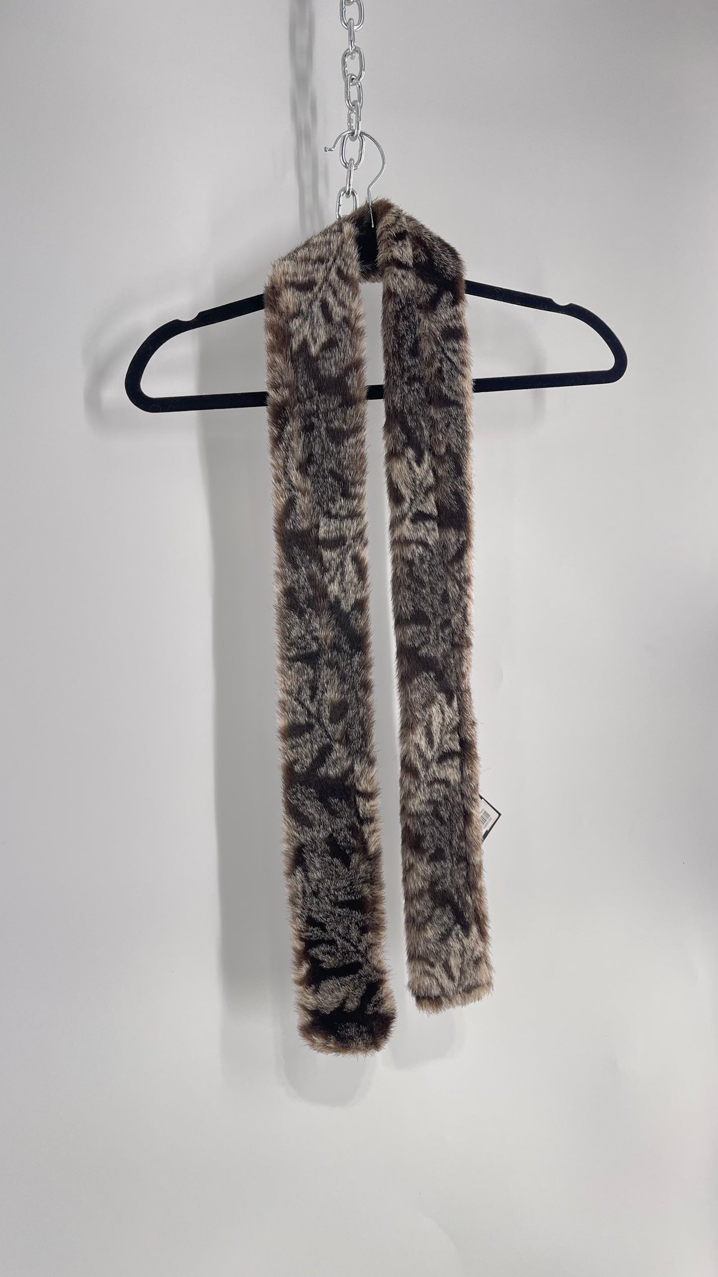 Vintage Fuzzy Furry Skinny Scarf Gray/Brown