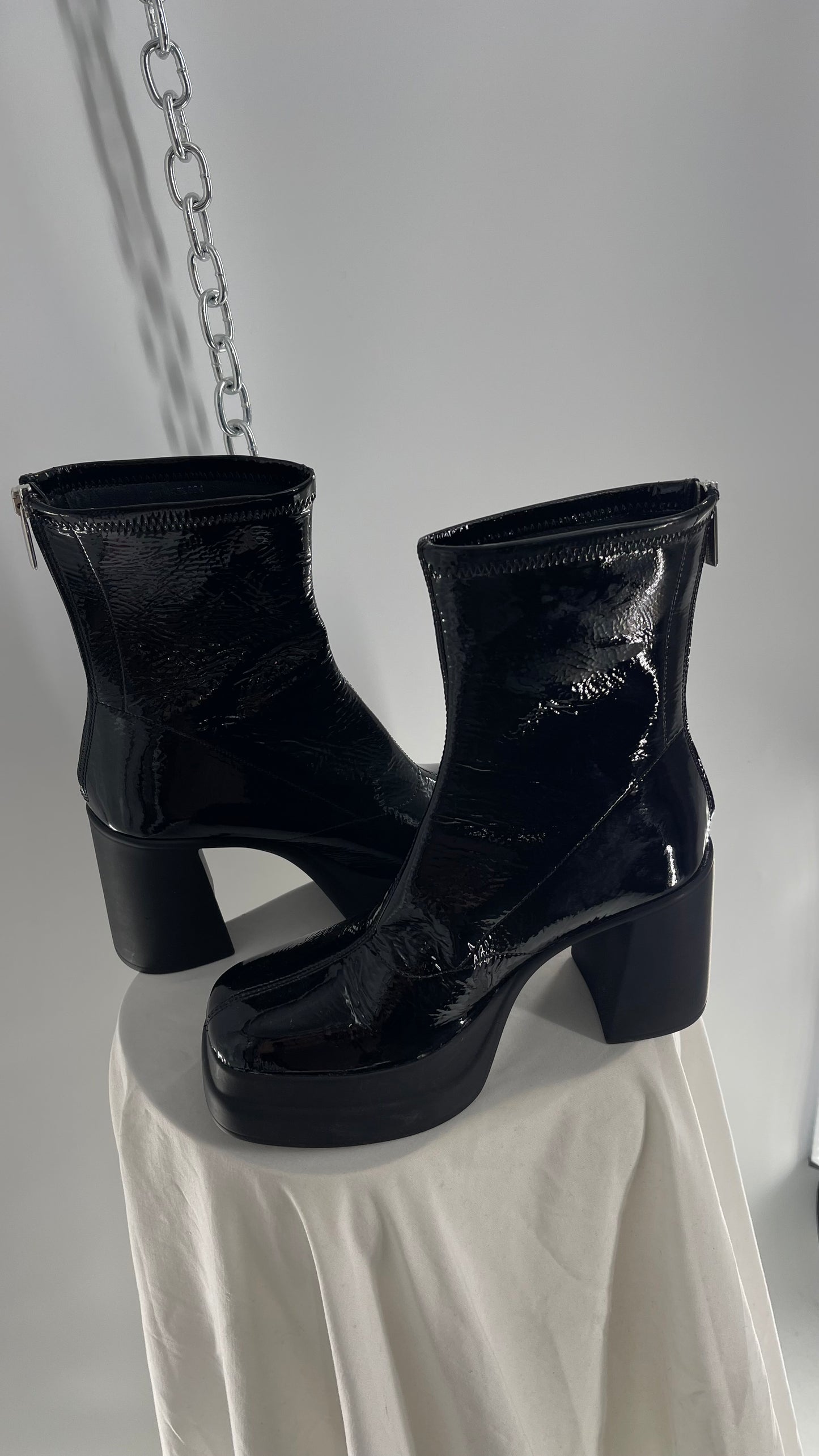 Free People Double Stack Platform Black Patent Leather Boot (38)