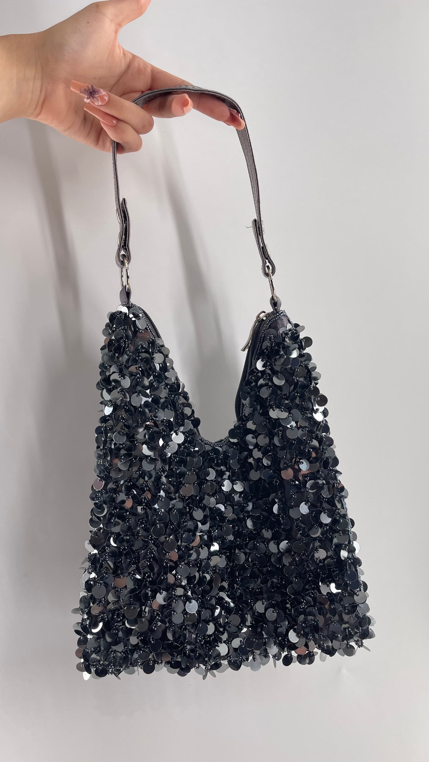 Vintage Gray Sequin, Beaded Tote