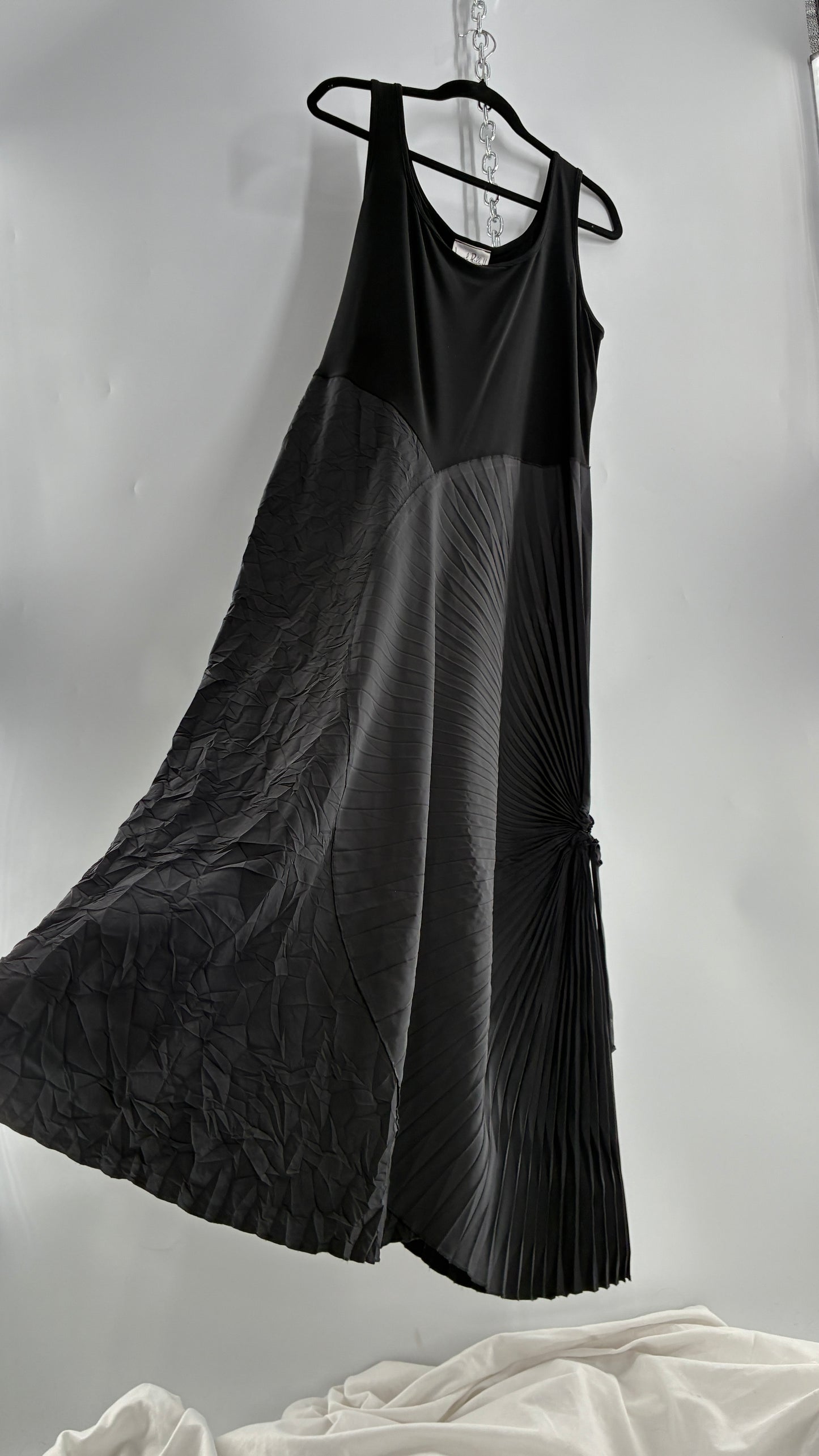 Vintage Joseph Ribkoff Black Asymmetric Pleated and Crimped Maxi Dress (14)