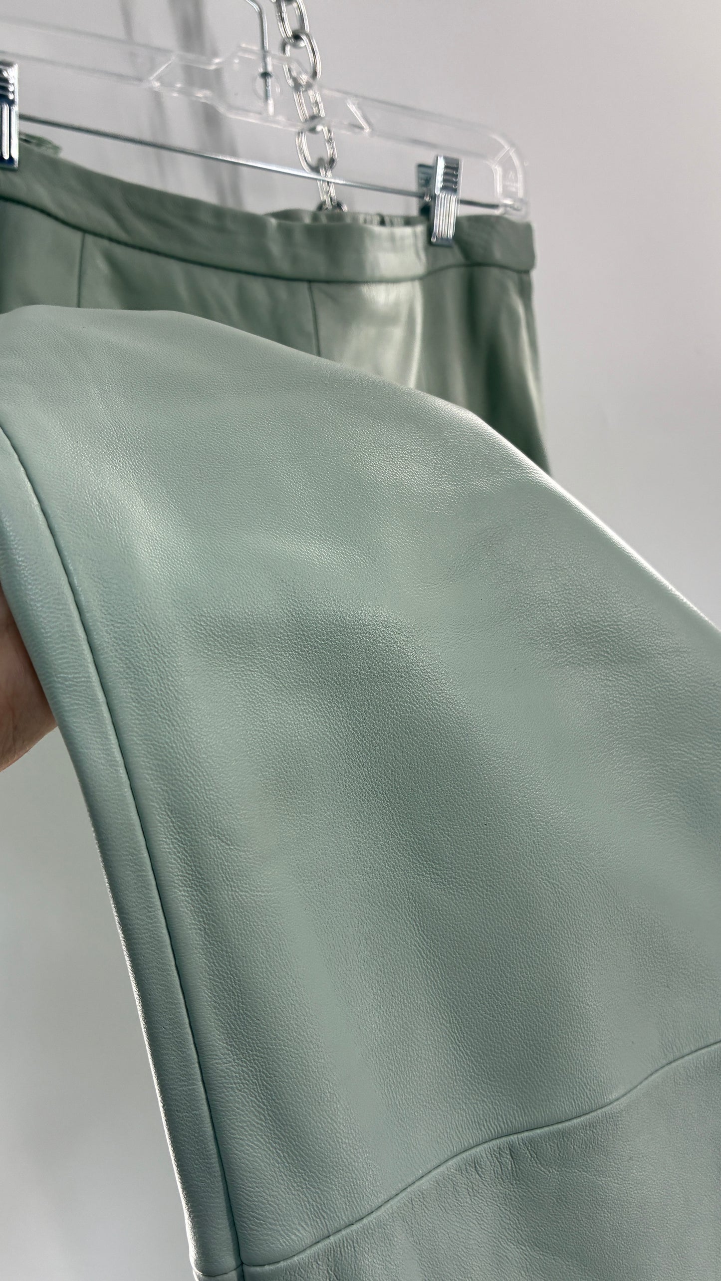 Vintage TERRY LEWIS Classic Luxuries Muted Seafoam, Genuine Leather Trousers with Silky Soft, Satin Lining (16P)