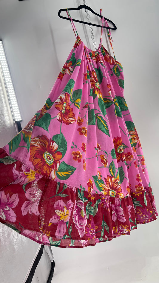 Handemade Brazilian Color Blocked Pink/Red Floral Maxi (One Size)