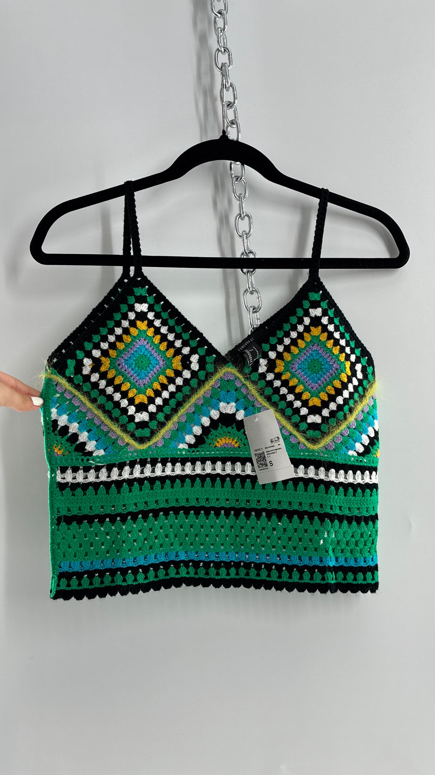 Vintage Crochet Knit Kelly Green Sleeveless Top with Tags Attached (Small)