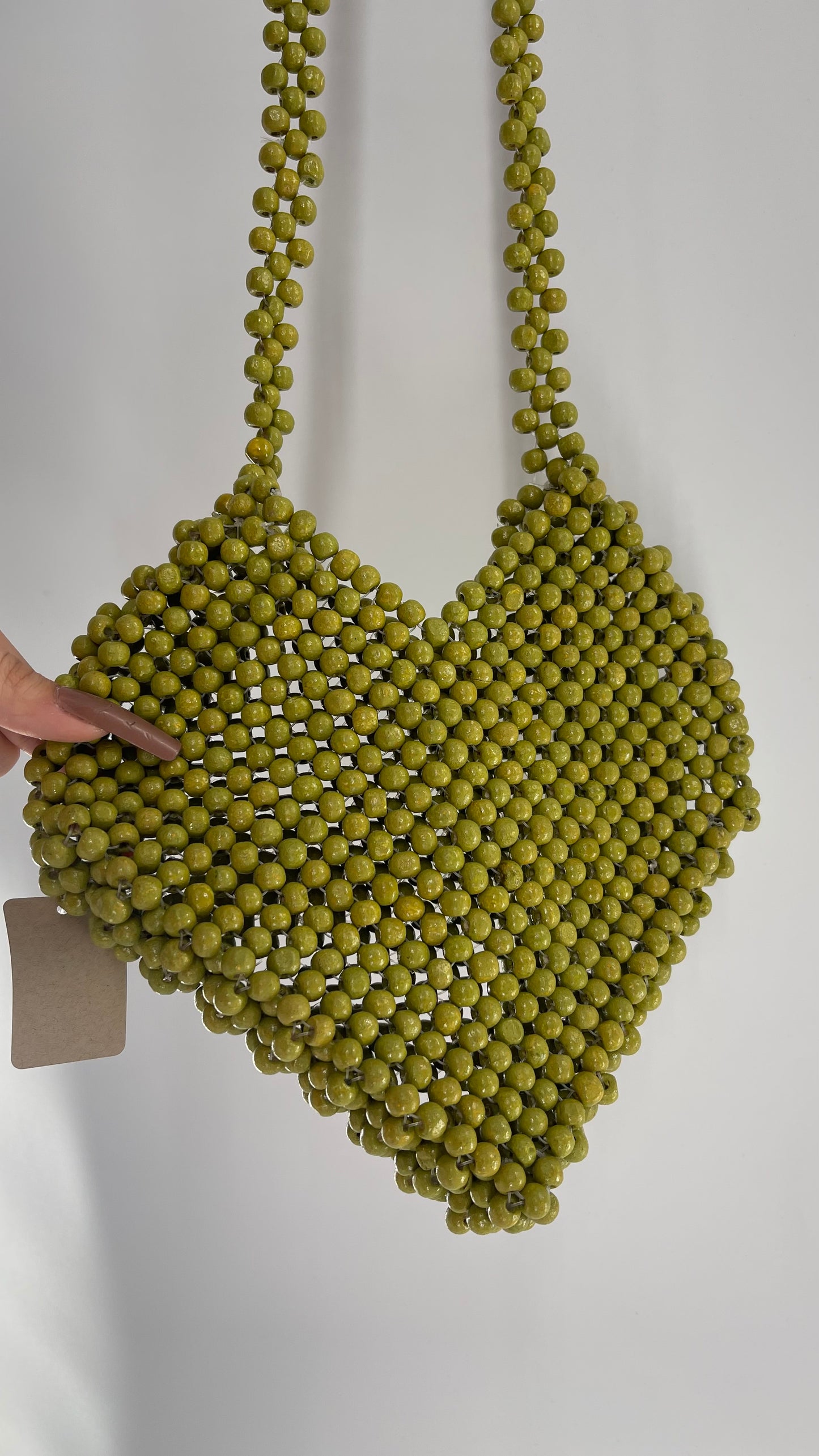 Green Wooden Beaded Heart Shaped Purse