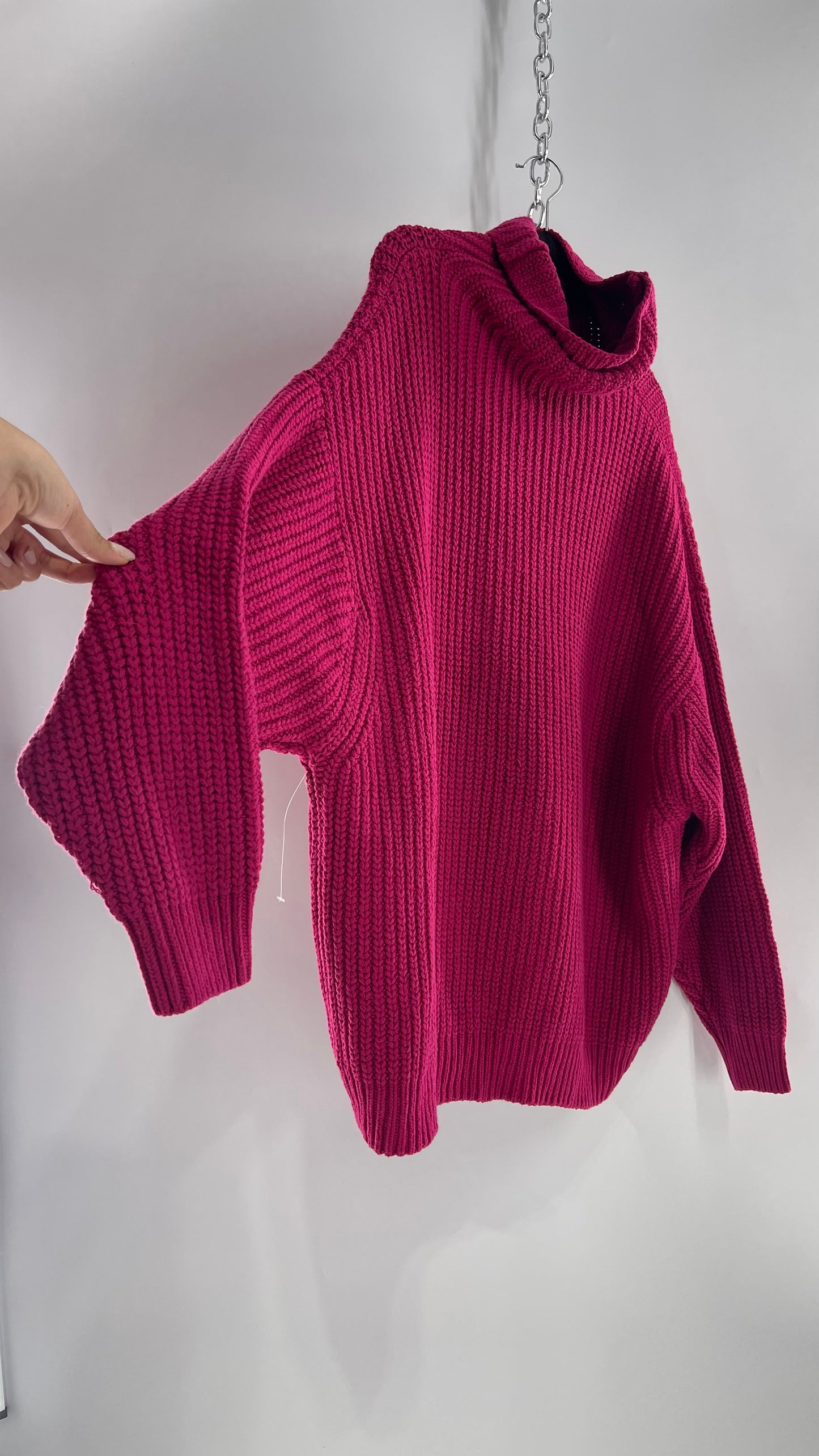 Free People Fuchsia Heavy Knit Turtle Neck Sweater/Sweater Dress (Small)