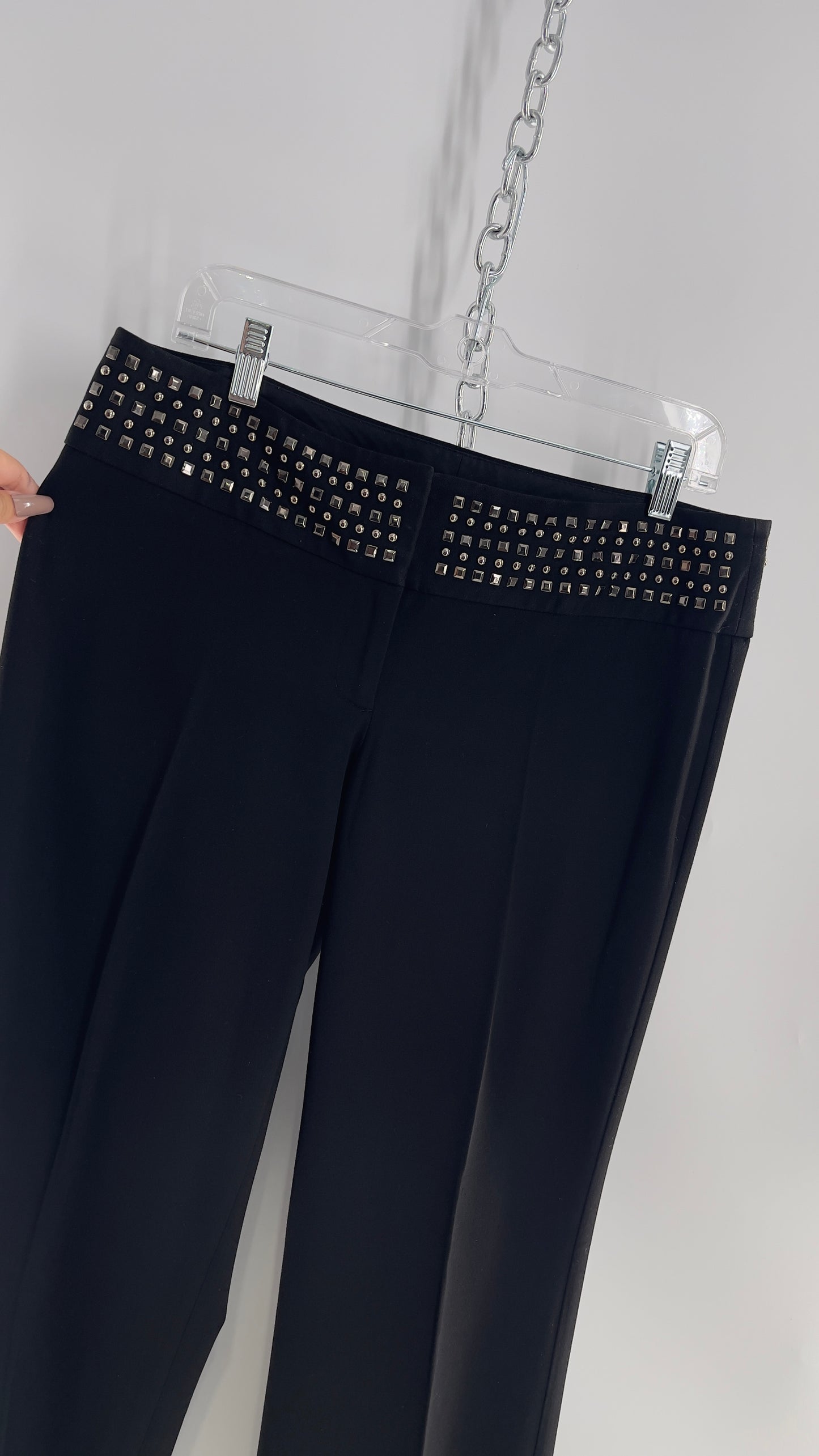 VINTAGE Express Black Low Waist Trouser with Studded Waistline and Kickflare Hem (8)