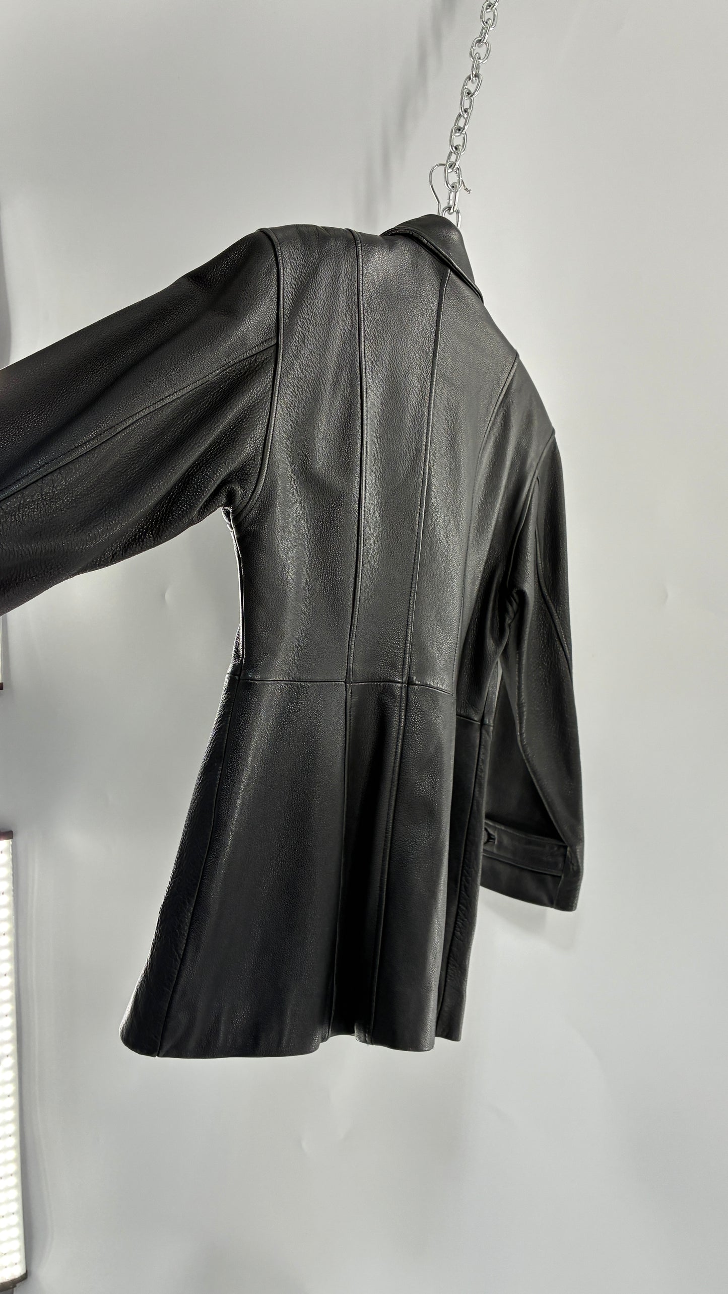 Vintage LUIS ALVEAR Thick Genuine Leather Black Trench Style Jacket (XS)