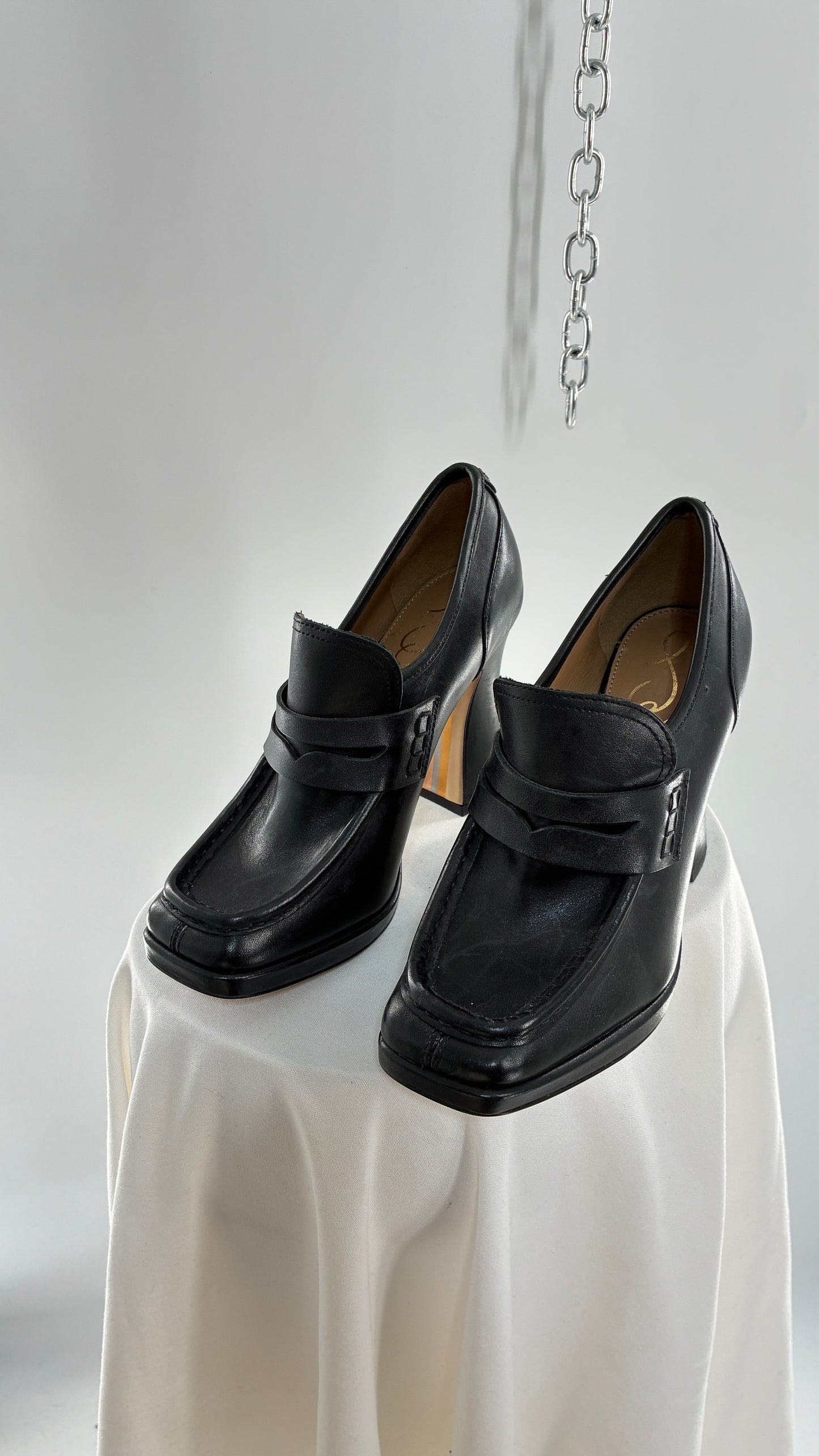 Vintage Sam Edelman Jeanette Black Genuine Leather Chunky Heel Oxfords (9)