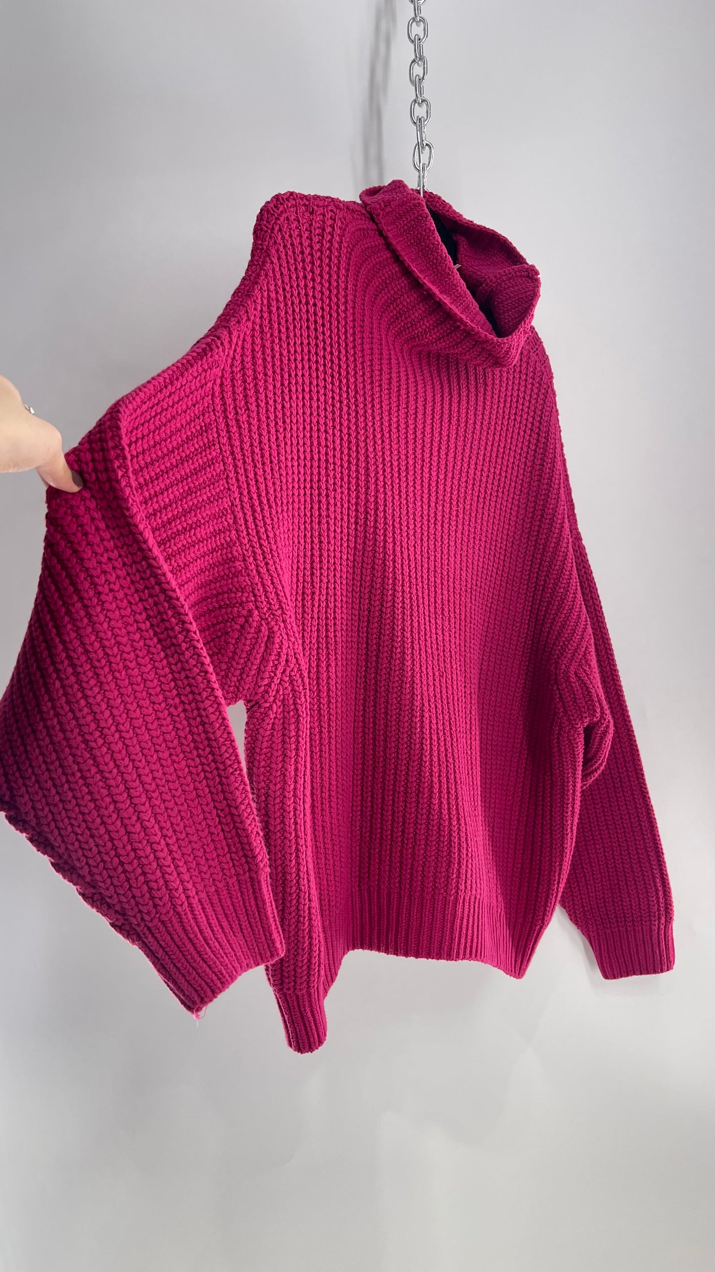 Free People Fuchsia Heavy Knit Sweater (Small)