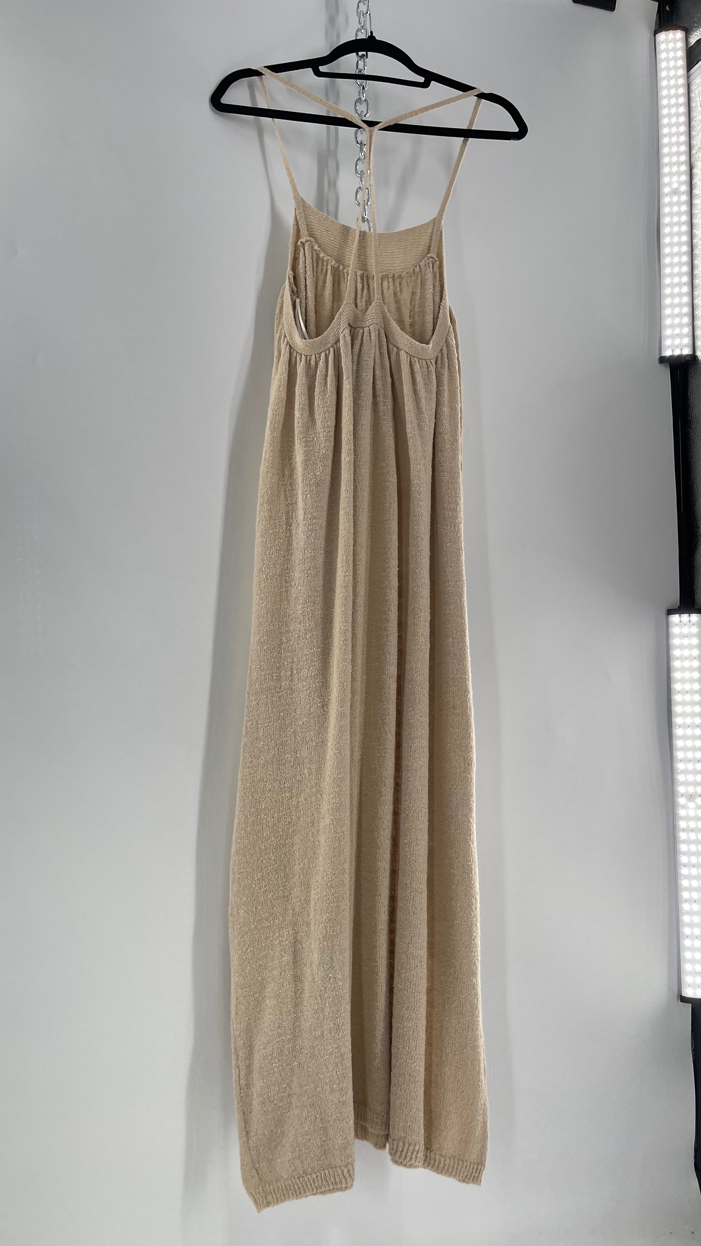 Free People Beach Beige Slinky Halter Textured Maxi Dress