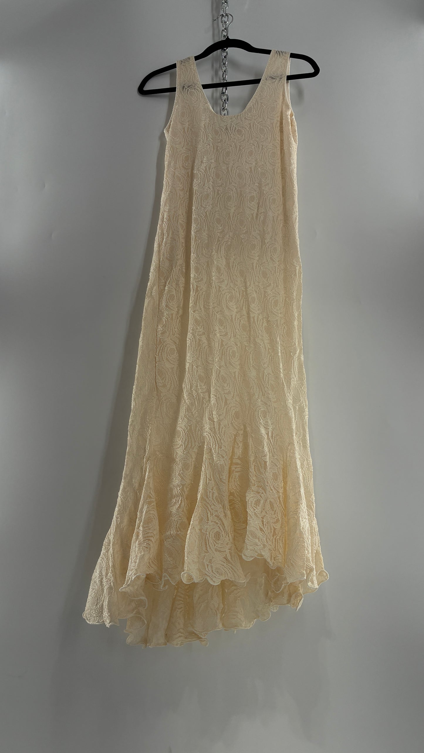 Vintage SARA MIQUE New York Off White Maxi Dress and Balloon Sleeve Cardigan Set (M)
