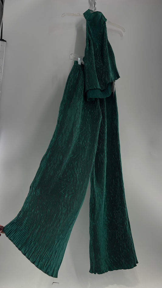 Commense Green Pleated/Fluted High Neck Top and Wide Legs with Tags Attached (Small)