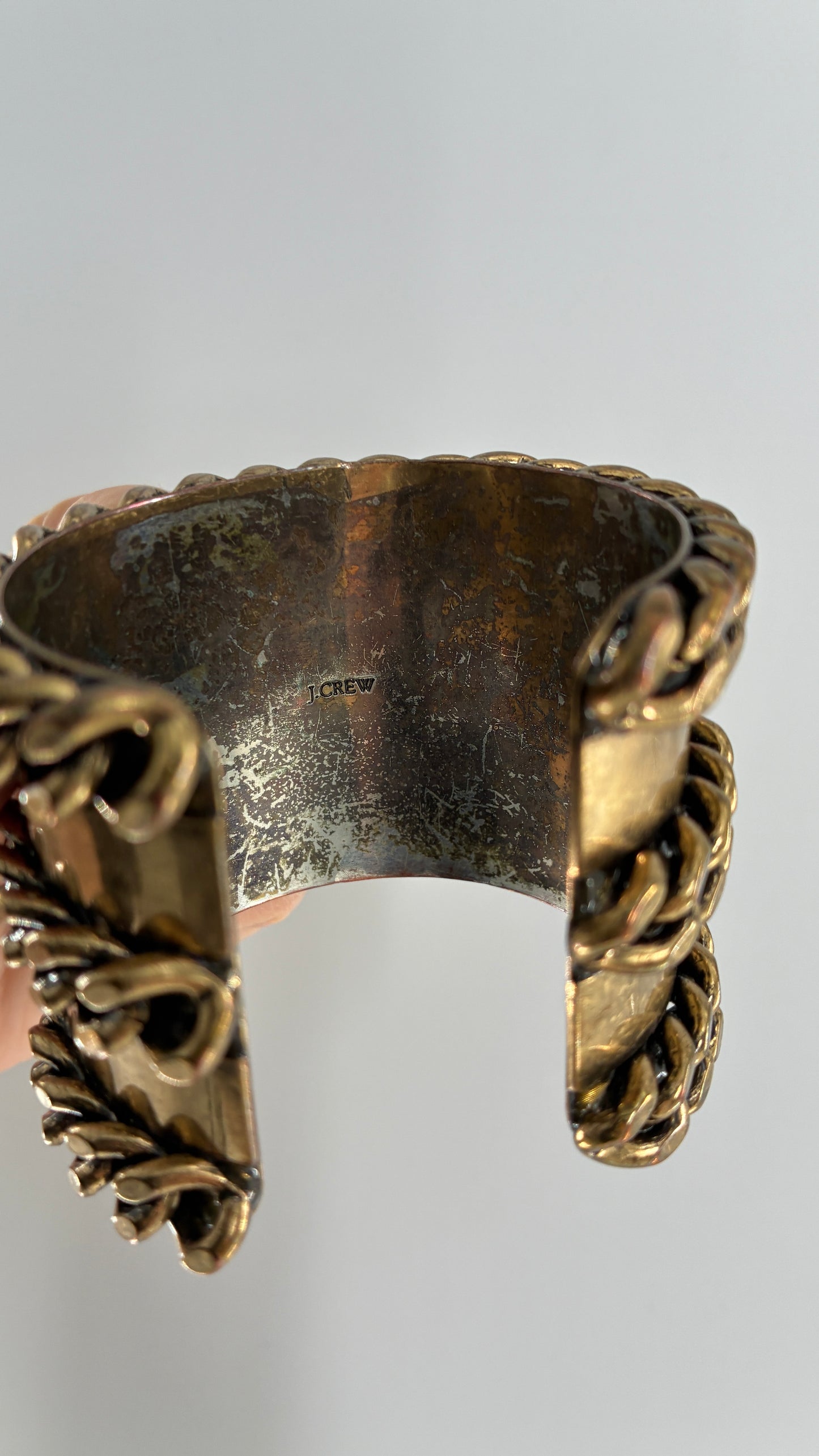 Vintage J CREW Brass Bangle, Cuff with Heavy Chain Detail