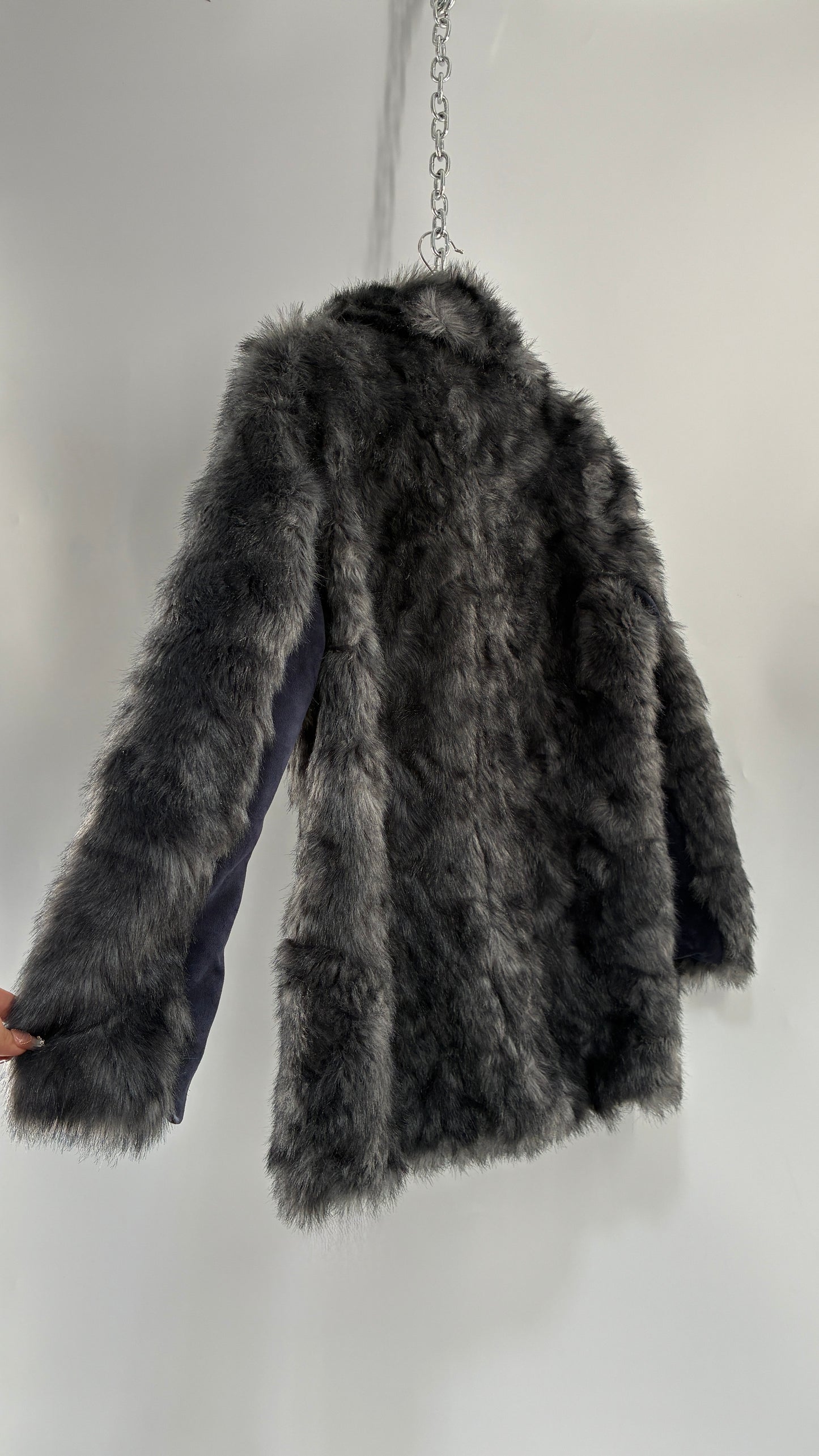 H&M Grey Boxy Fur Coat with Tags Attached (10)