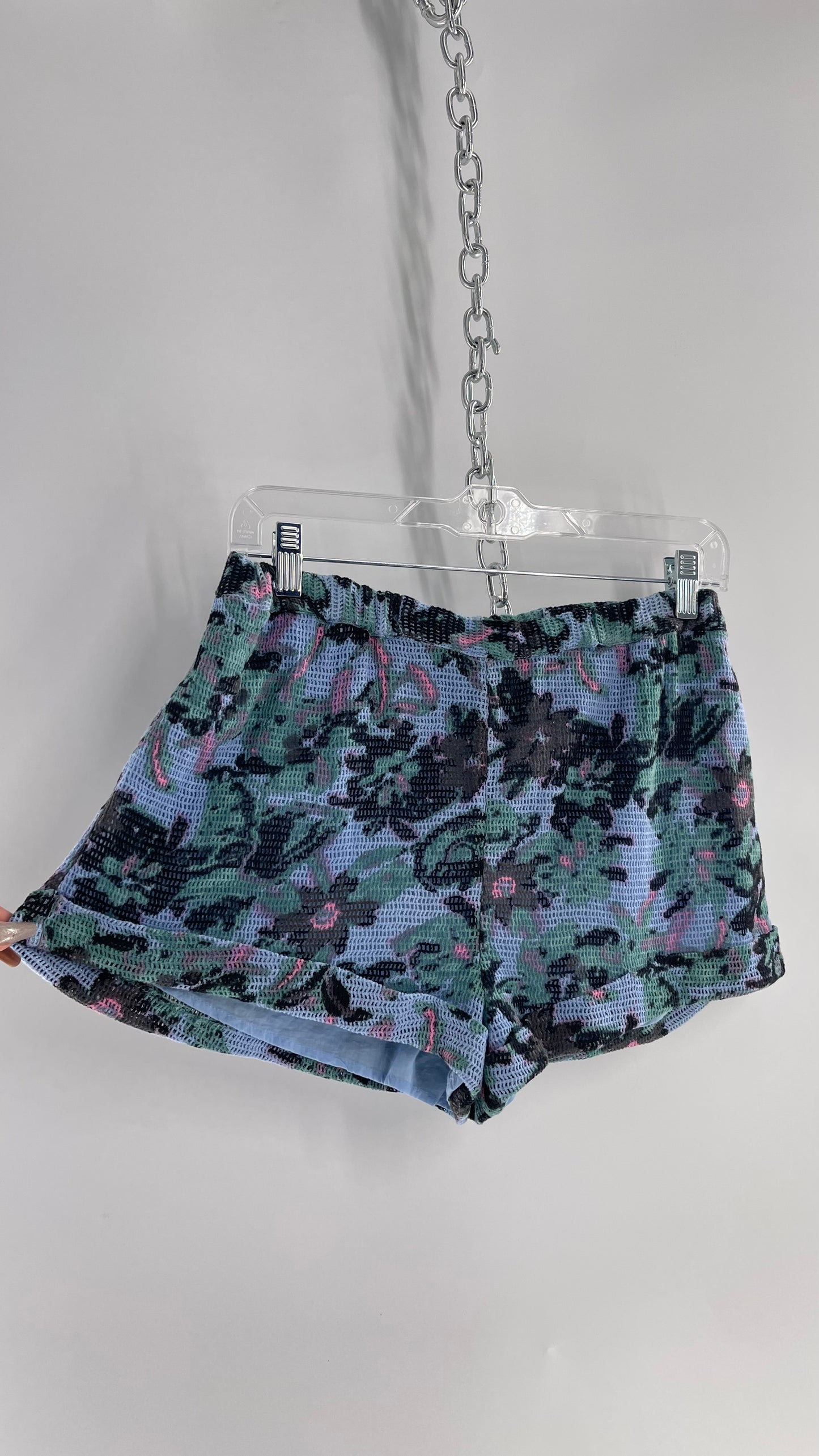 Urban Outfitters Out from Under Powder Blue and Green Floral Mesh/Gauze Shorts (Small)