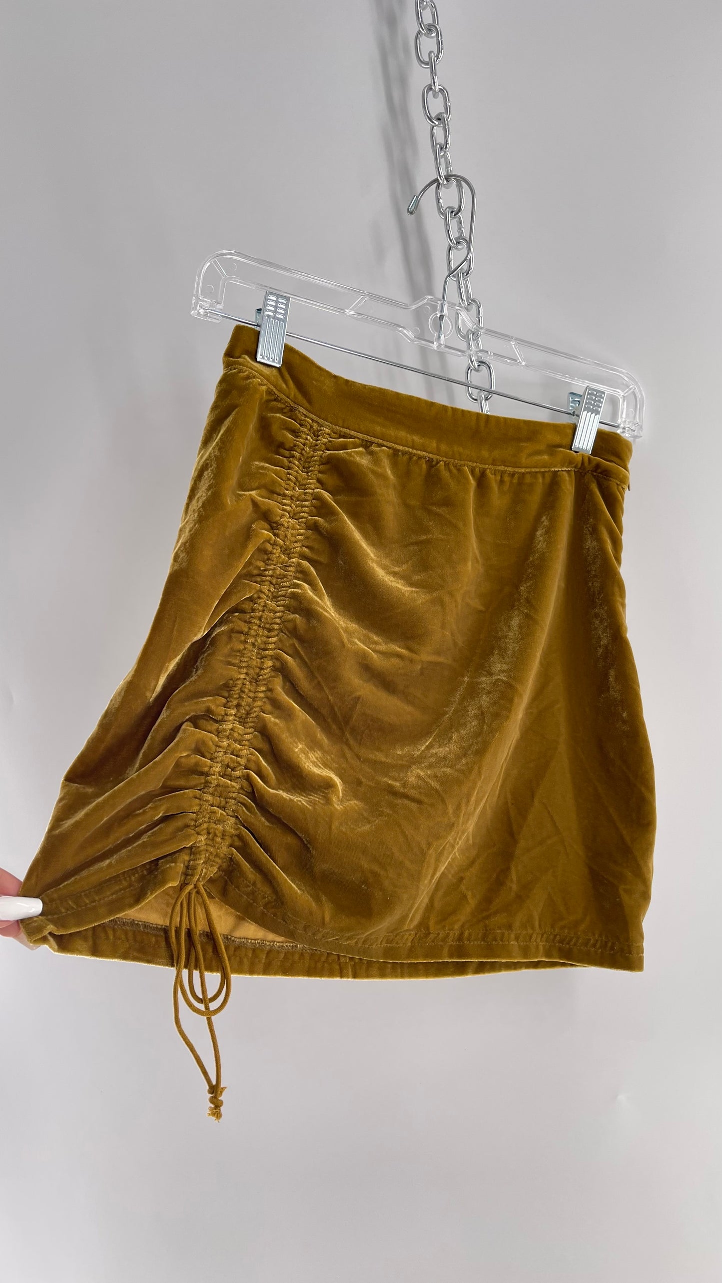 Free People Mustard Velvet Ruche Side Skirt (0)