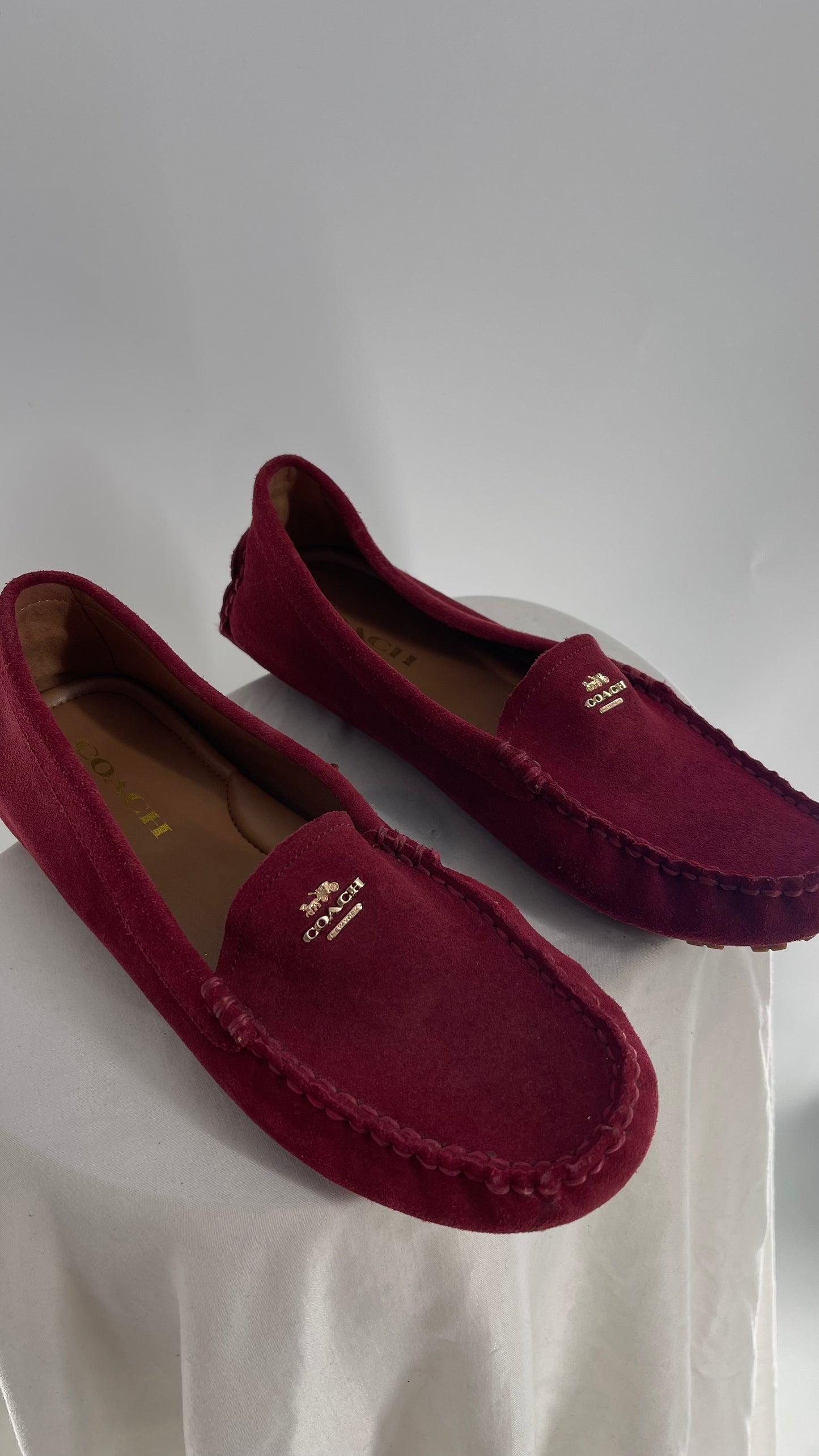 Vintage COACH Raspberry Red Suede Leather Loafer (8)