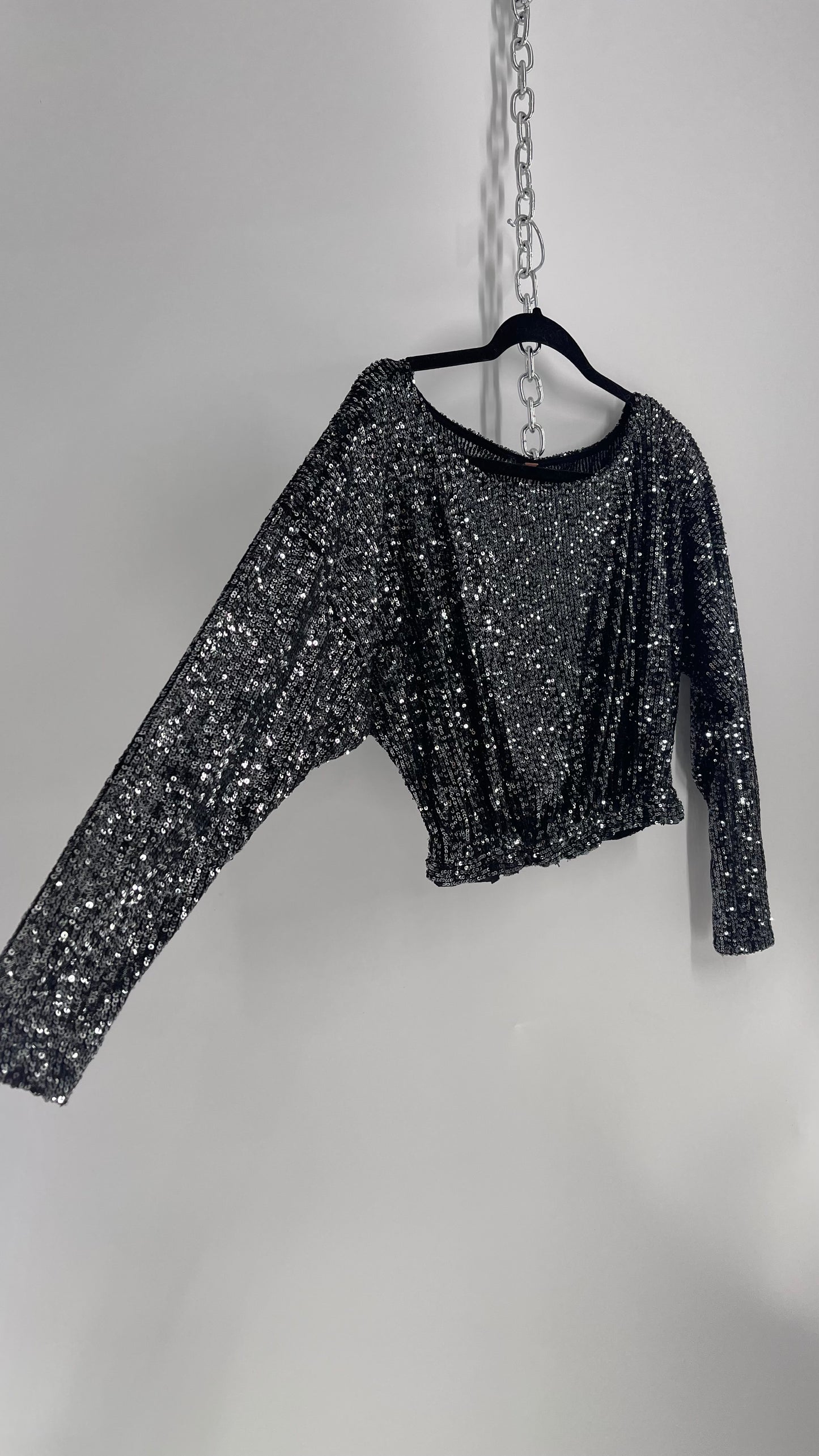 Free People Black Sequin Bubble Top (XS)