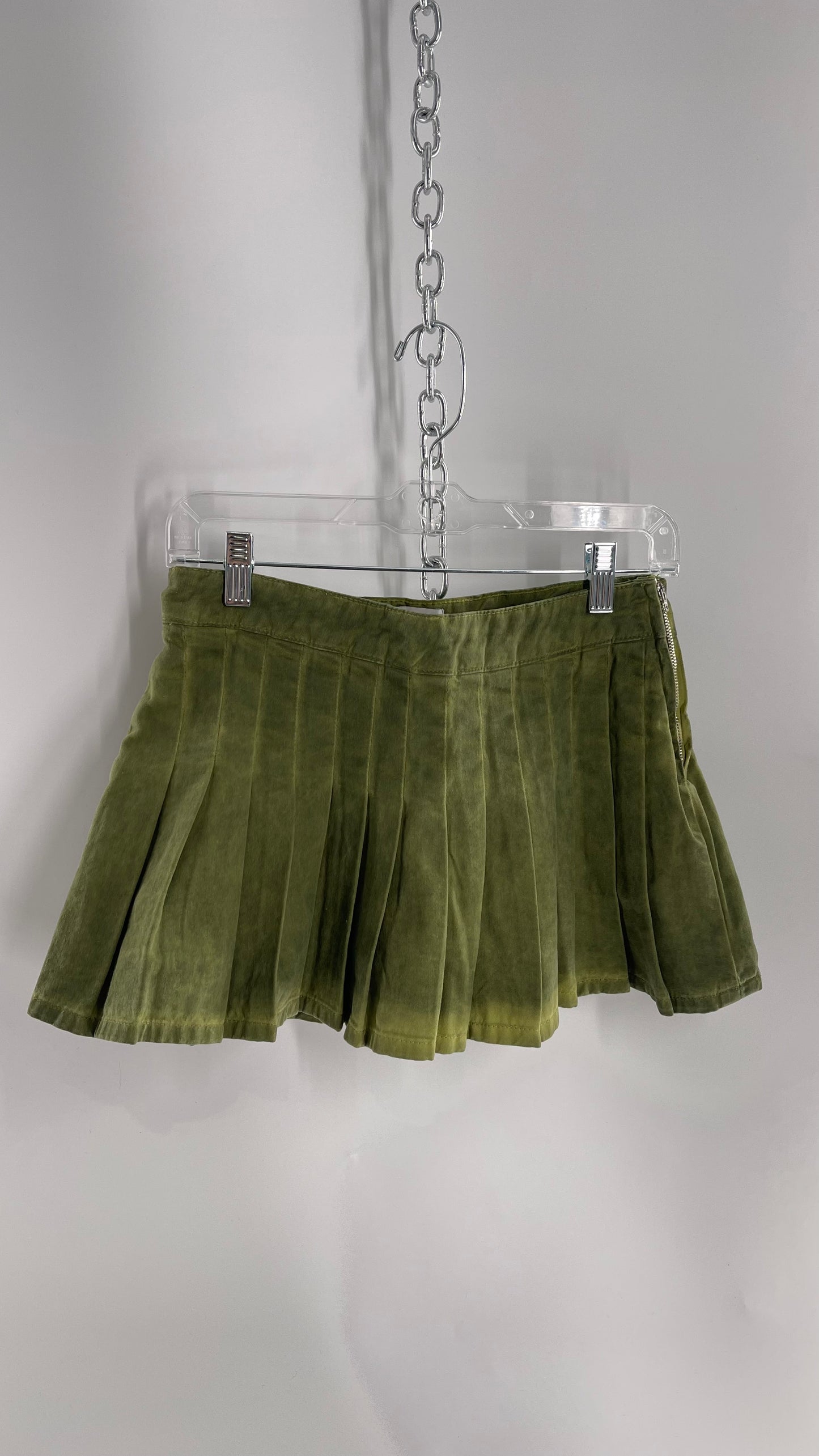 BDG Acid Washed Green Pleated Mini Skirt (XS)