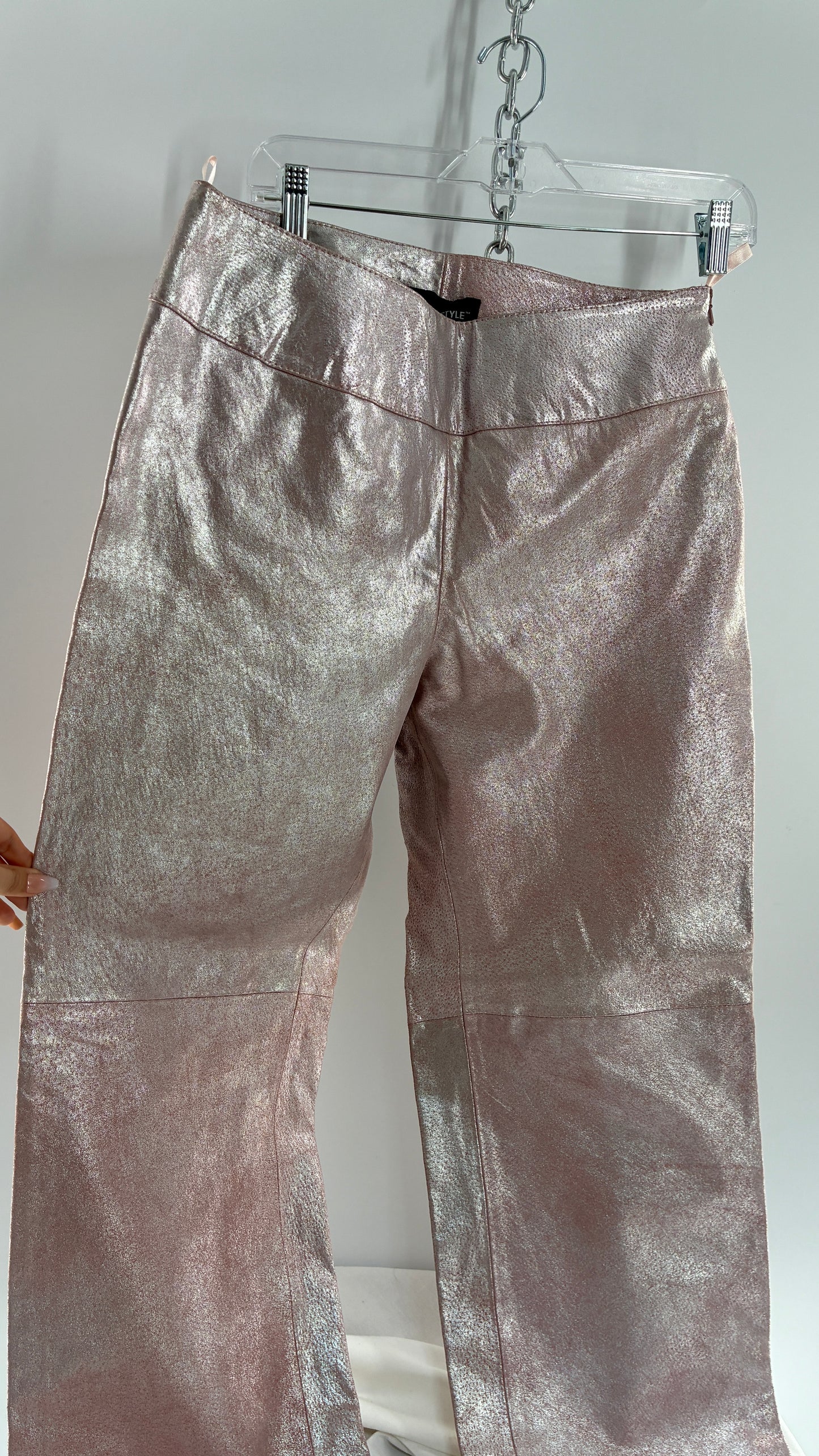 Vintage Deadstock METROSTYLE Pink Metallic Leather Low Rise Bottoms (12)