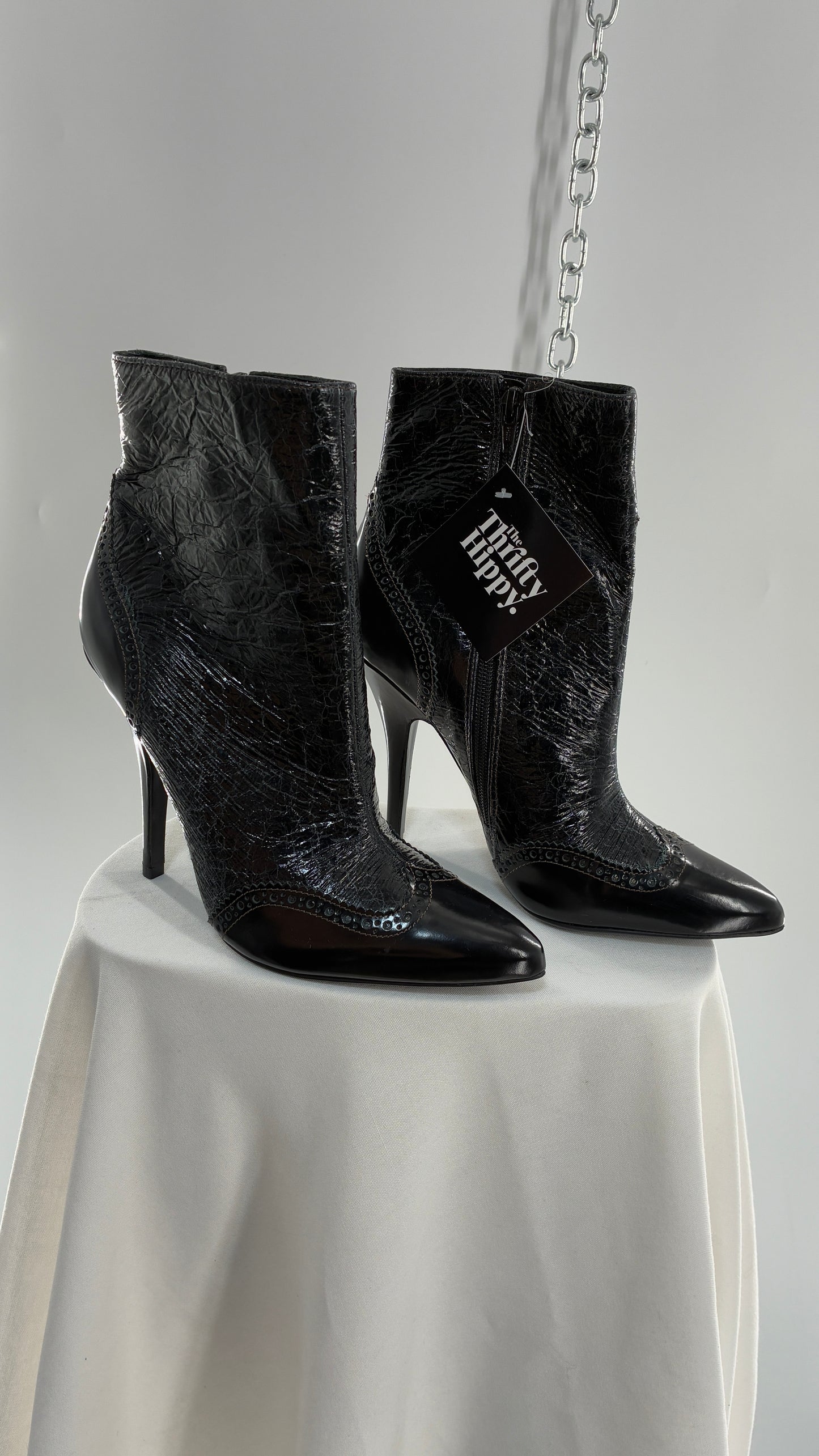 Vintage TORY BURCH Black Patent Leather Stiletto Boots  (9.5)