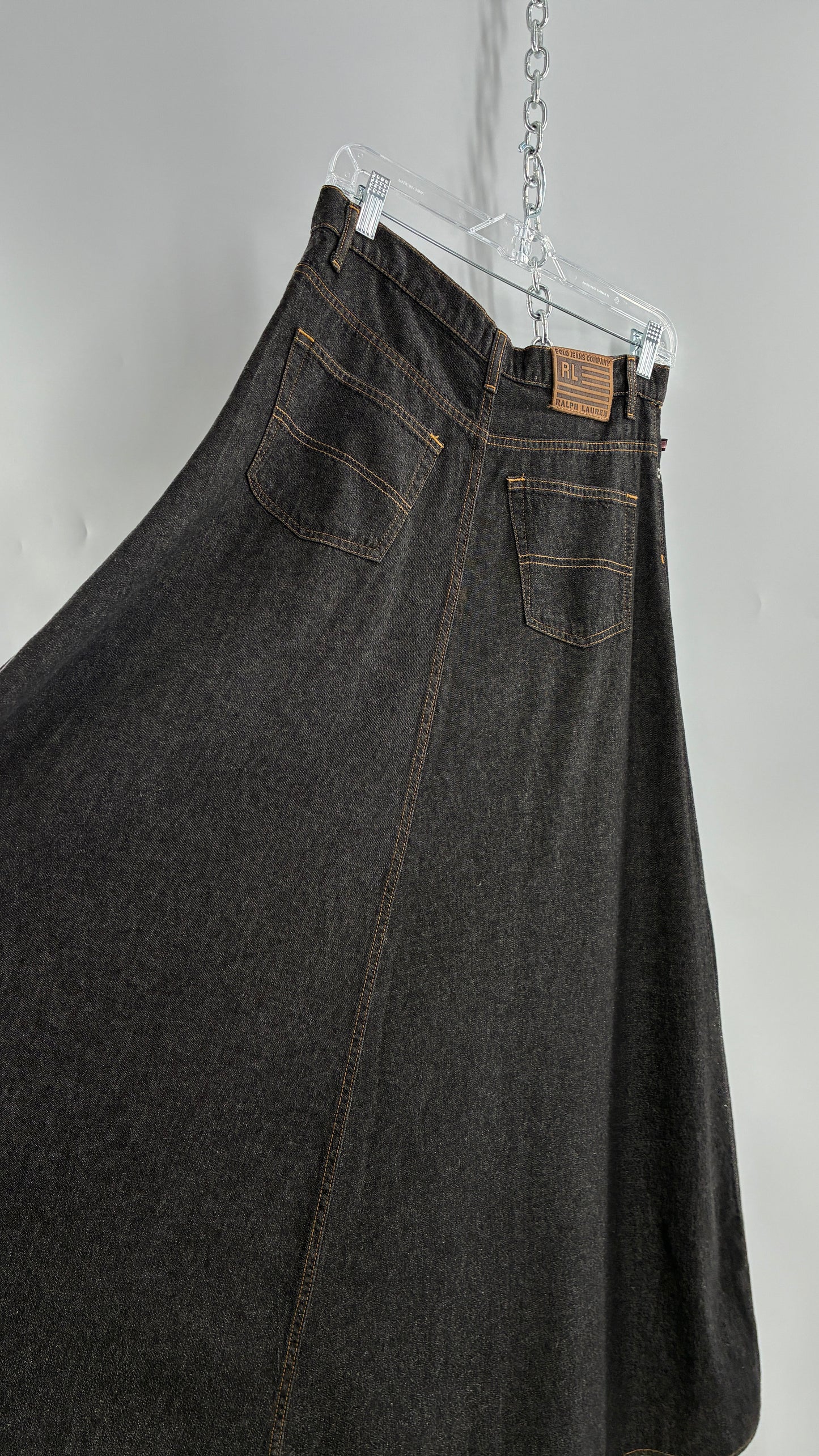 Vintage Ralph Lauren 100% Cotton Dark Wash Denim Full Length Skirt  (6)