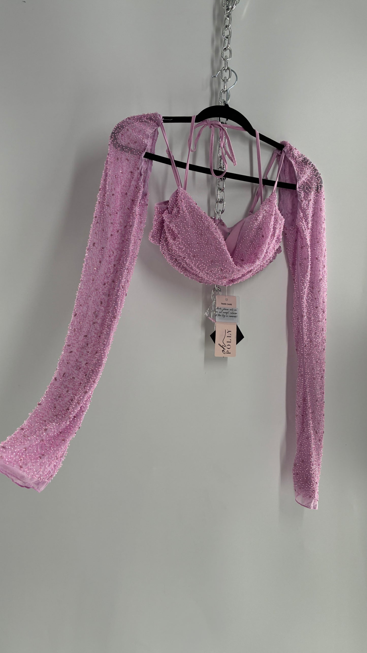 Princess Polly Beaded Shrug, Drape Front Lilac Long Sleeve with Tags Attached (4)