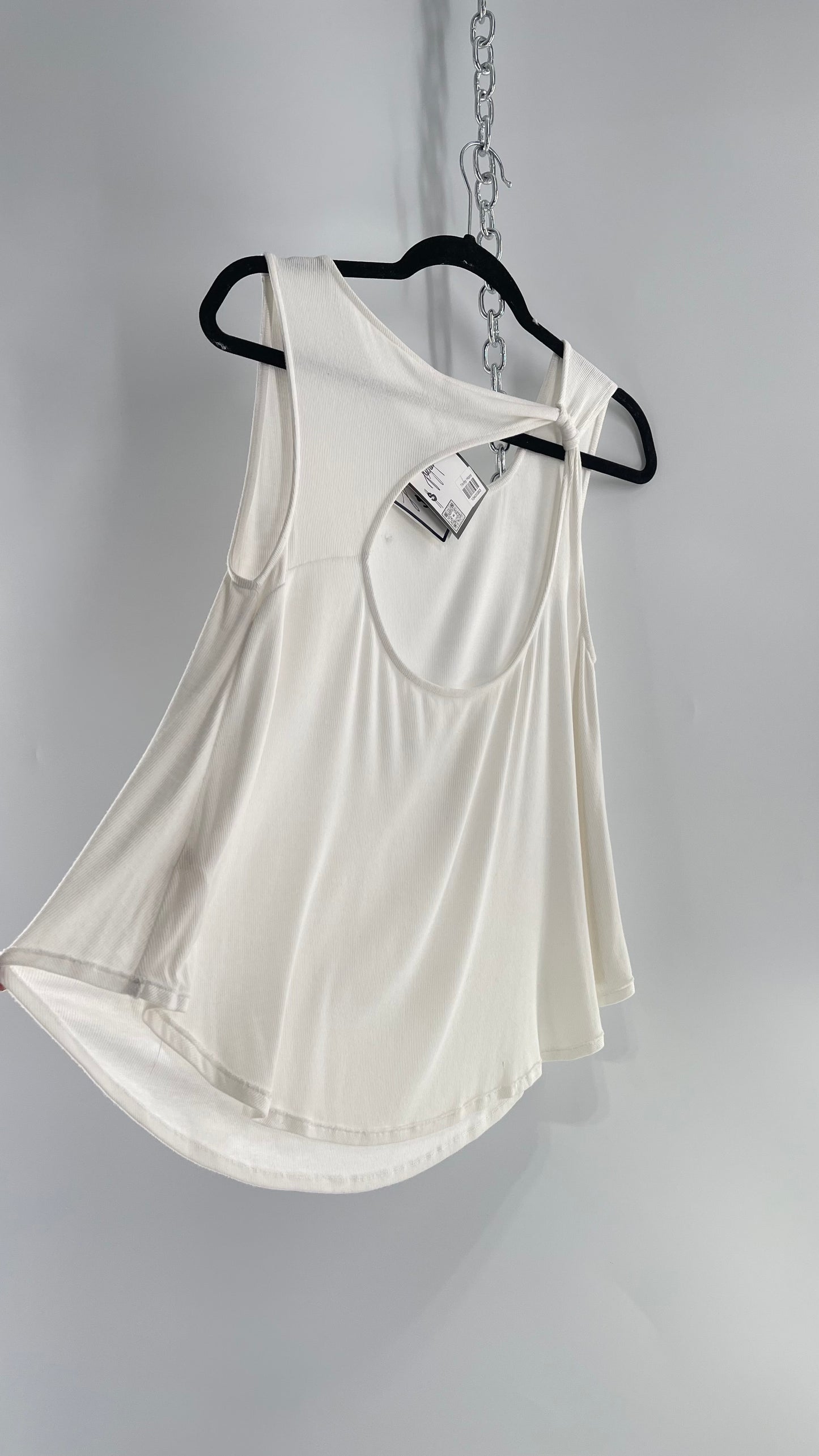 Free People White Sleeveless Tank with Rolled Strap and Cut Out Back (XS)