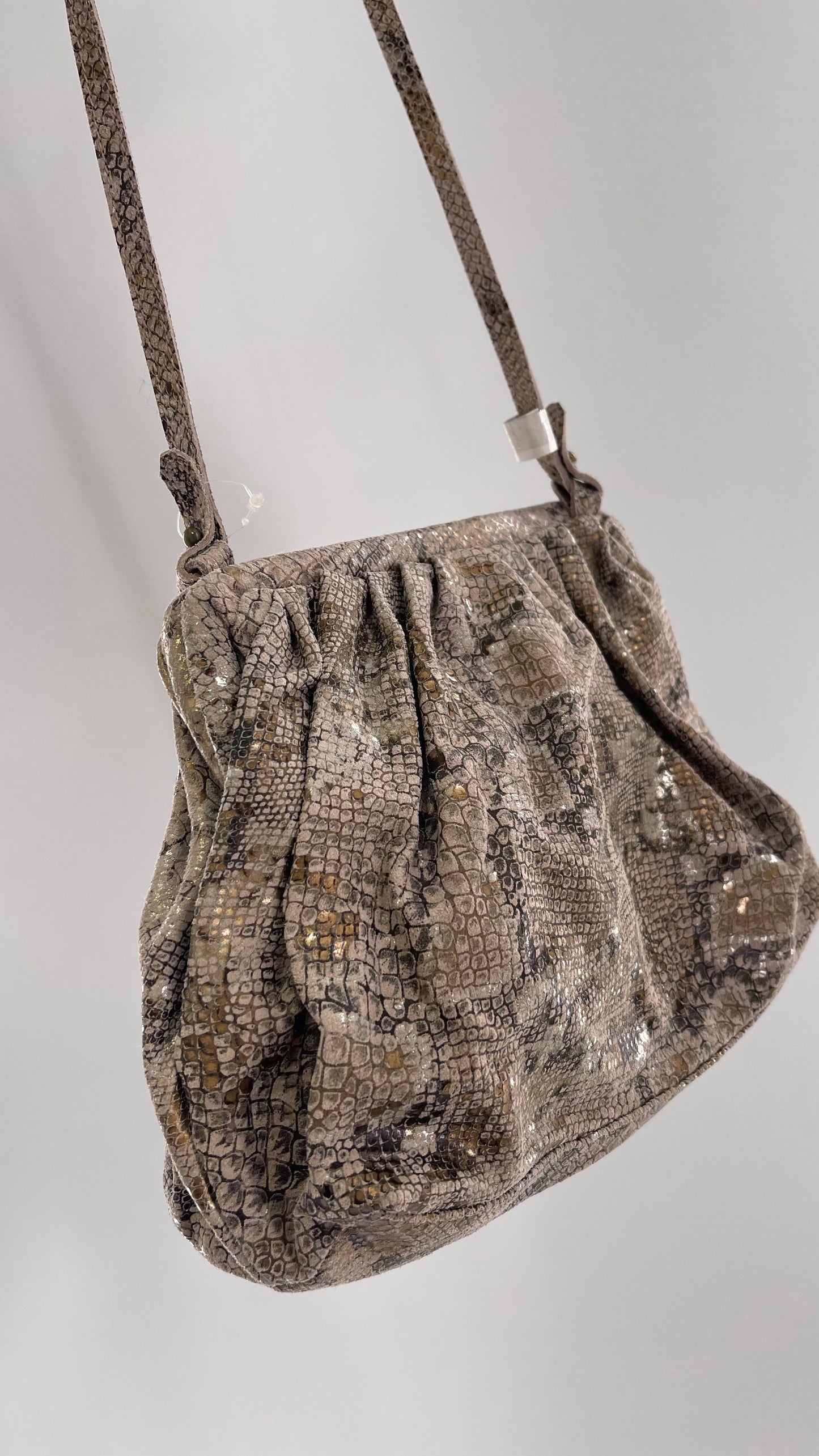 Free People Genuine Leather Clutch and Shoulder Bag Snake Print with Reflective Silver and Gold Flecks