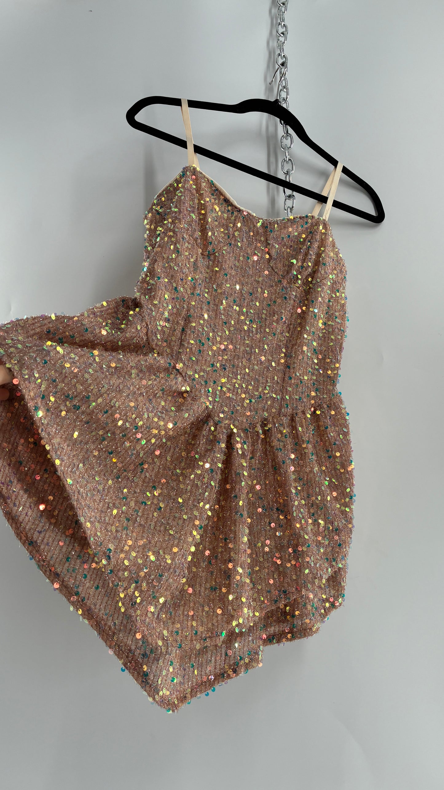 Nude Sequin Pointed Hem Mini Dress (L)