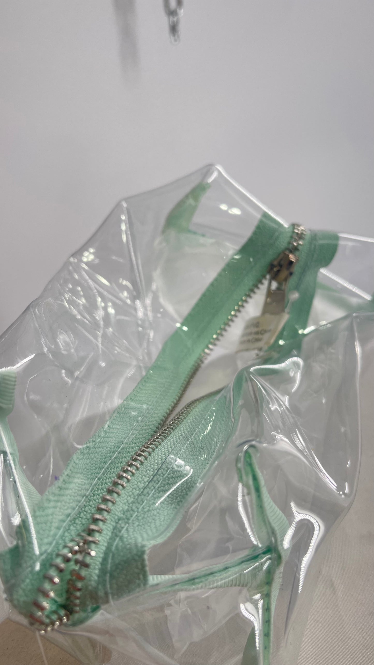 Clear Plastic Pouch with Teal Zipper Closure