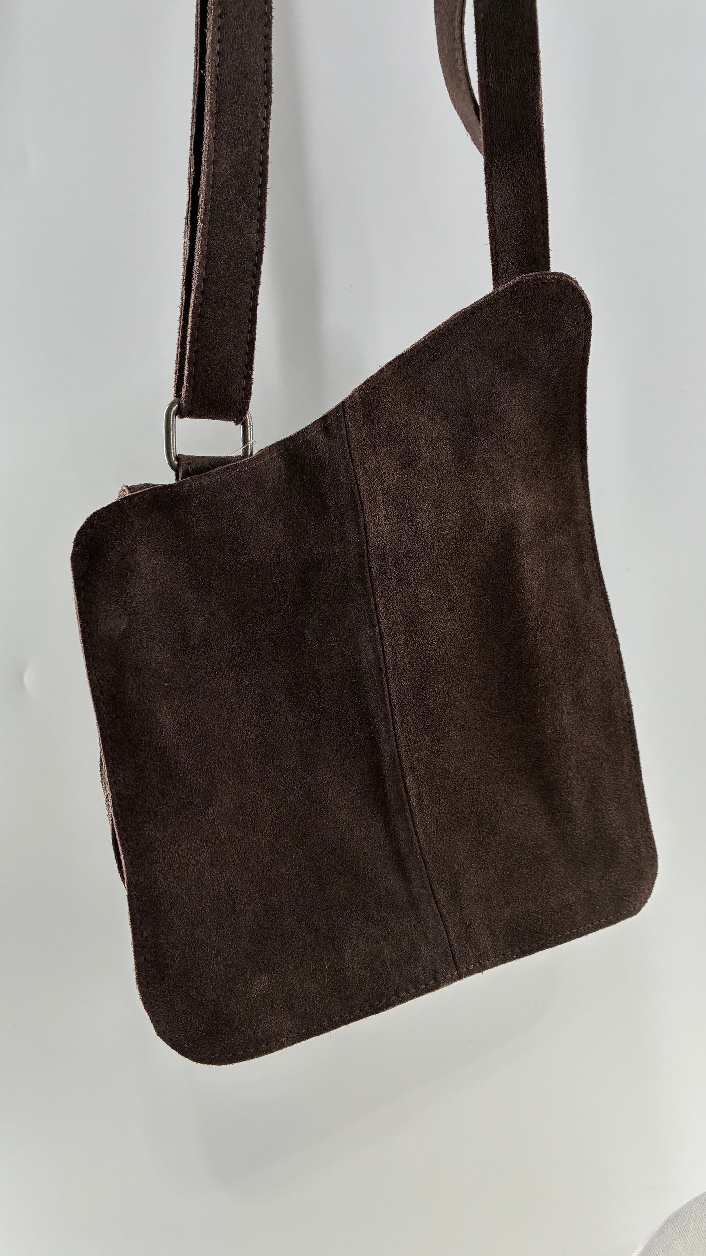 Free People Brown Suede Leather Crossbody Pouch Purse