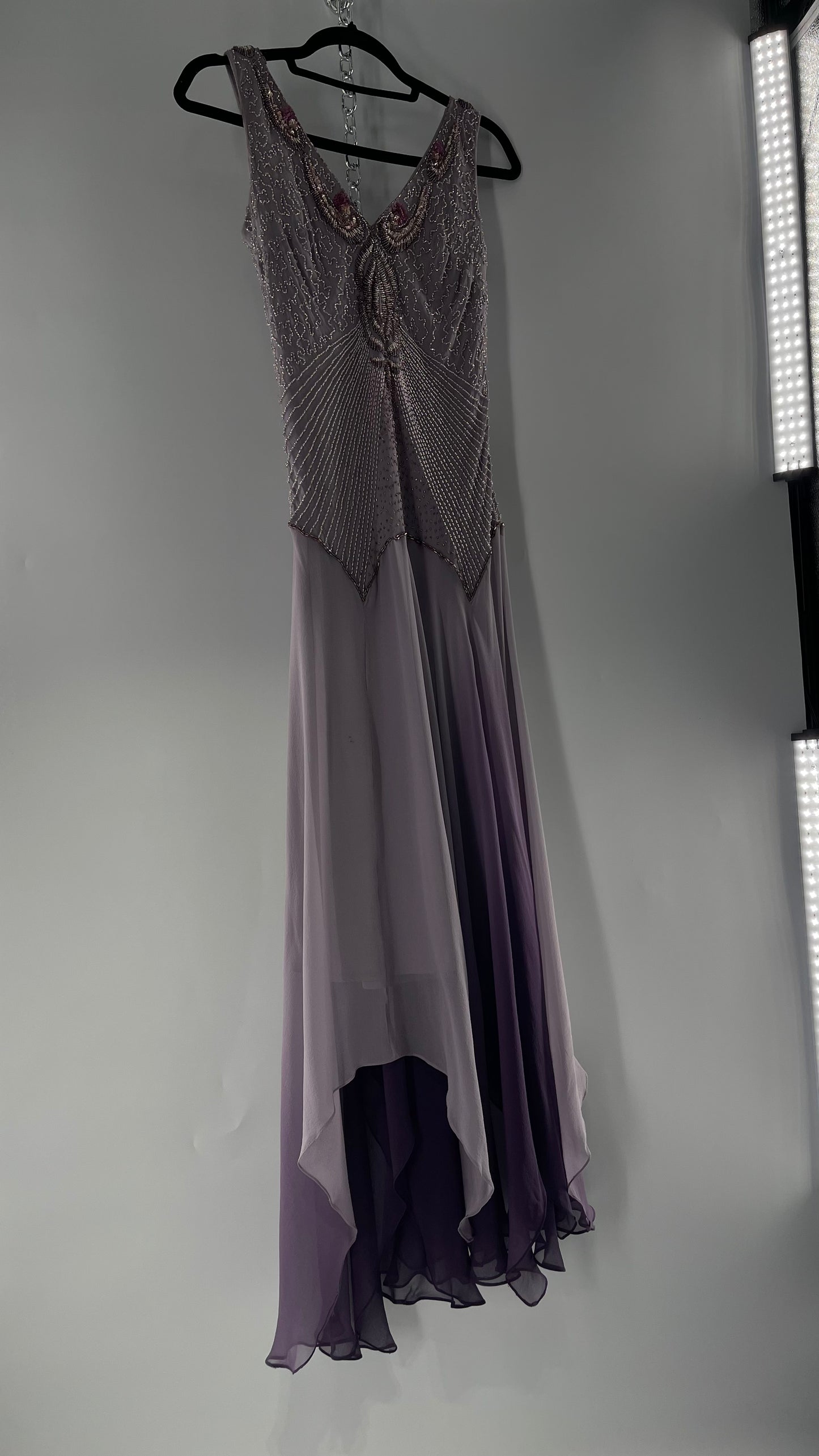 Terani Couture Silk Ombré Lilac Purple Gown with Multi Shade Handkerchief Hem with Beaded Bodice (14)