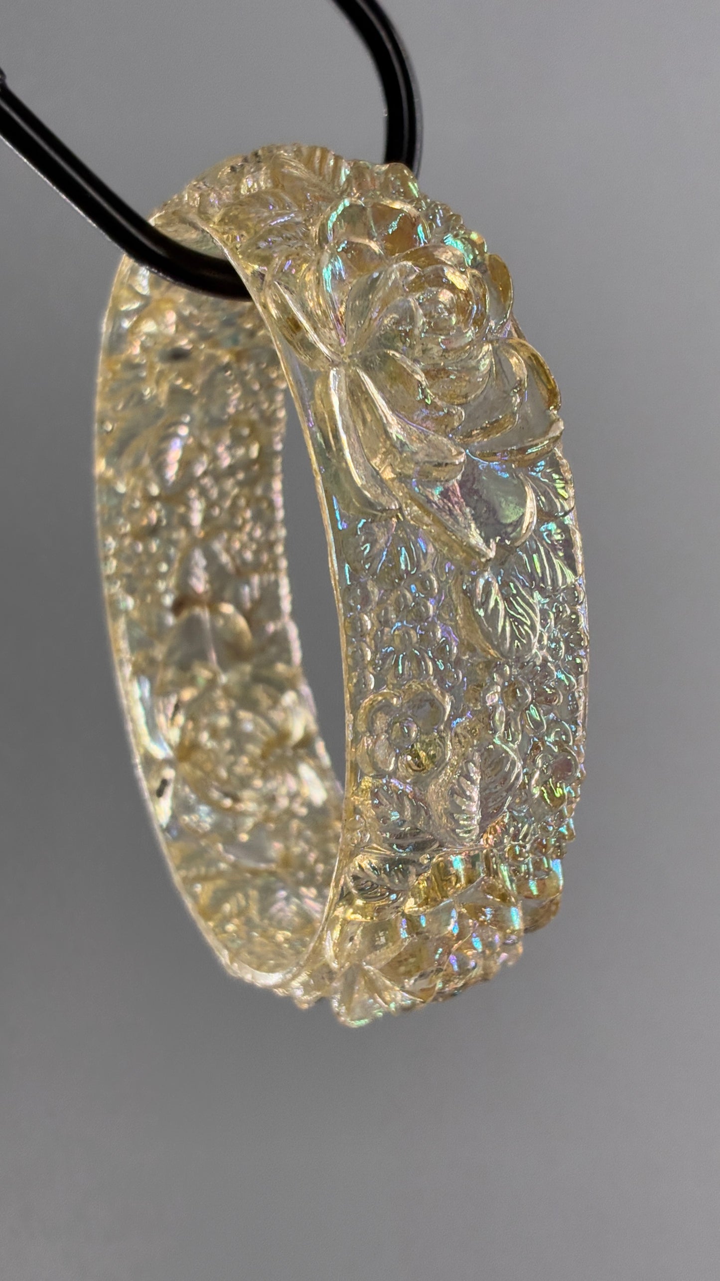 Vintage Iridescent, Lucite, Engraved Florals Bangle